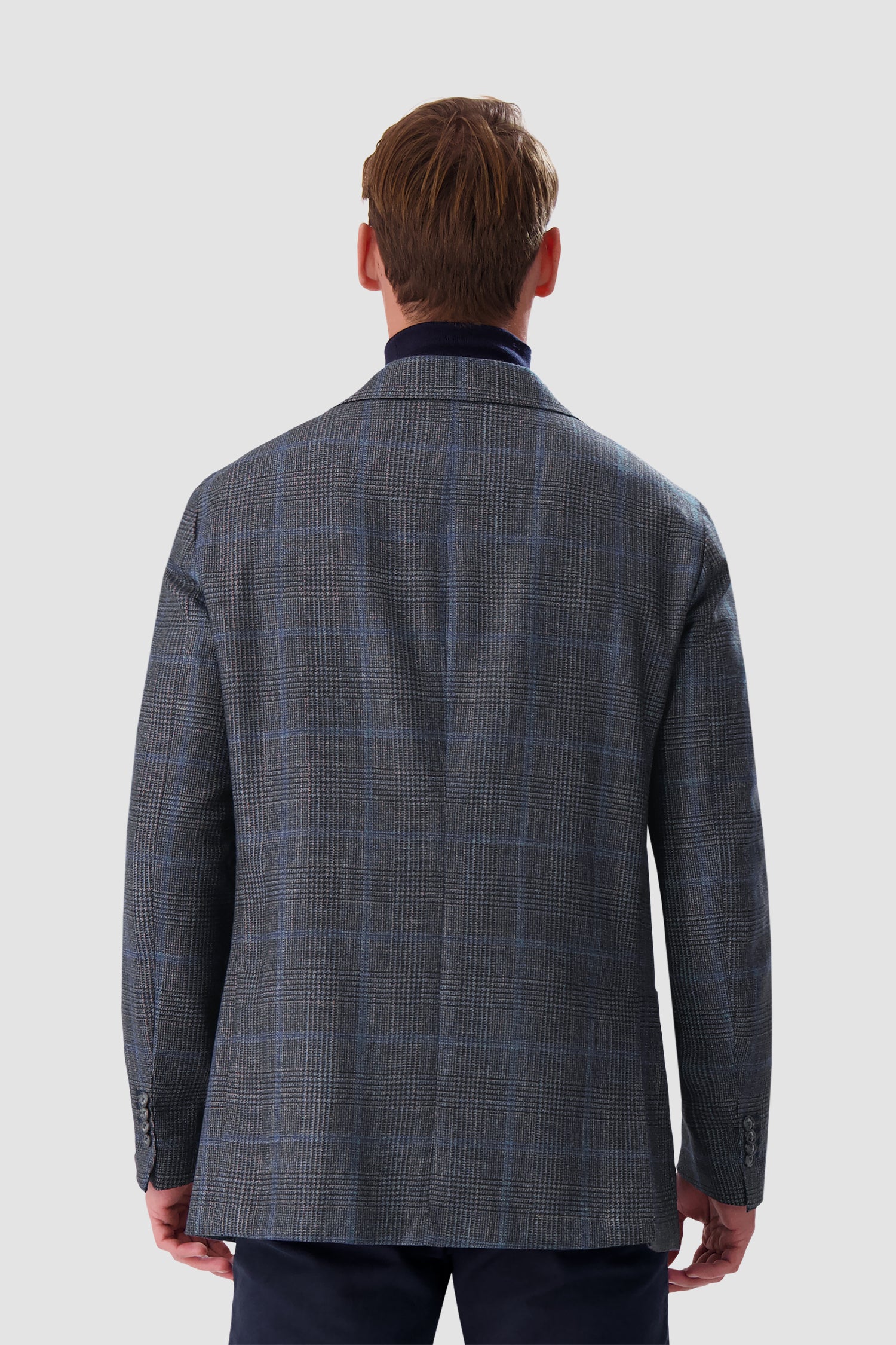 Barba Napoli Grey/Blue Checkered Long 2B Blazer