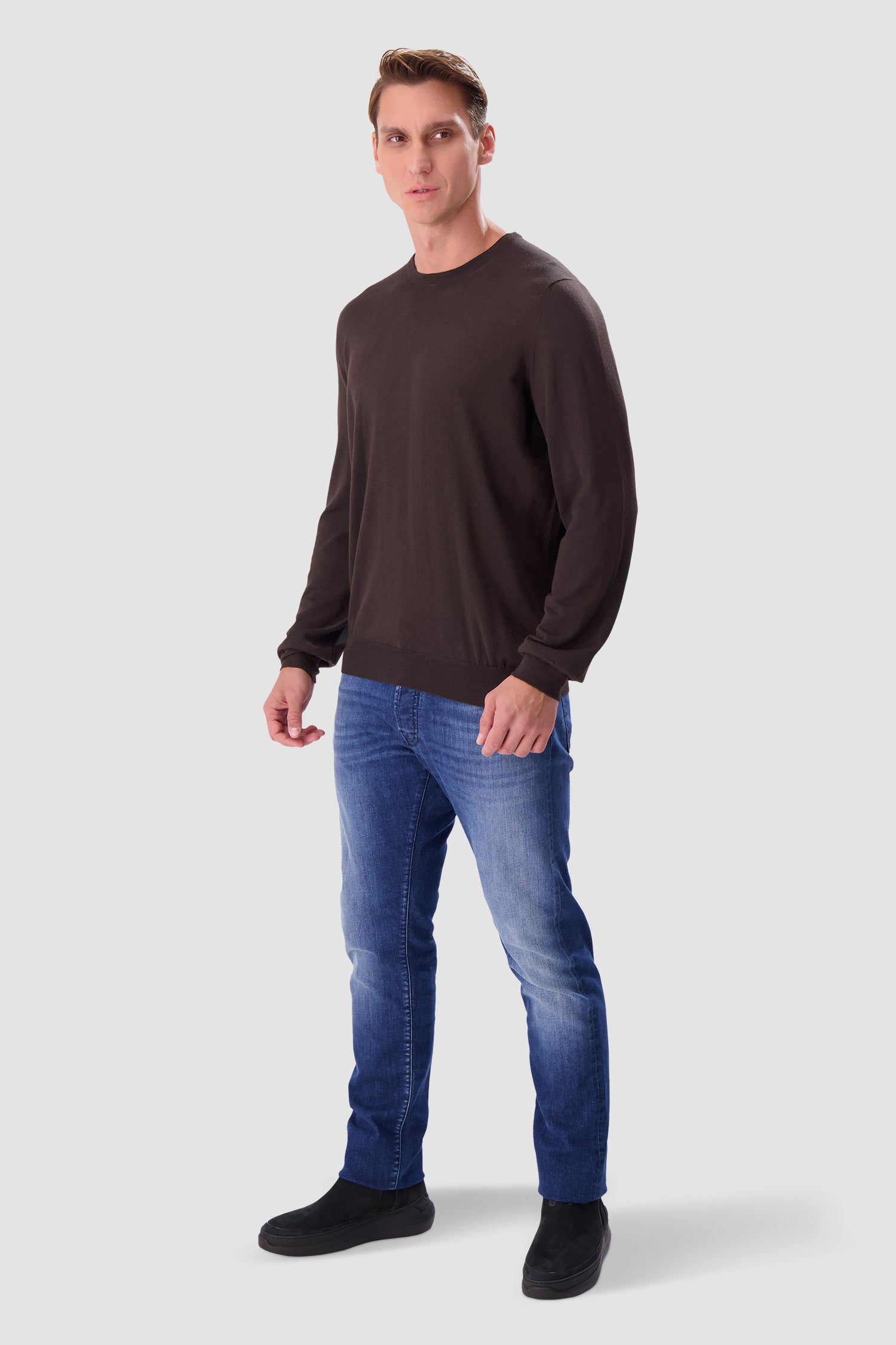 Barba Napoli Dark Brown Round Neck Paricollo Sweater