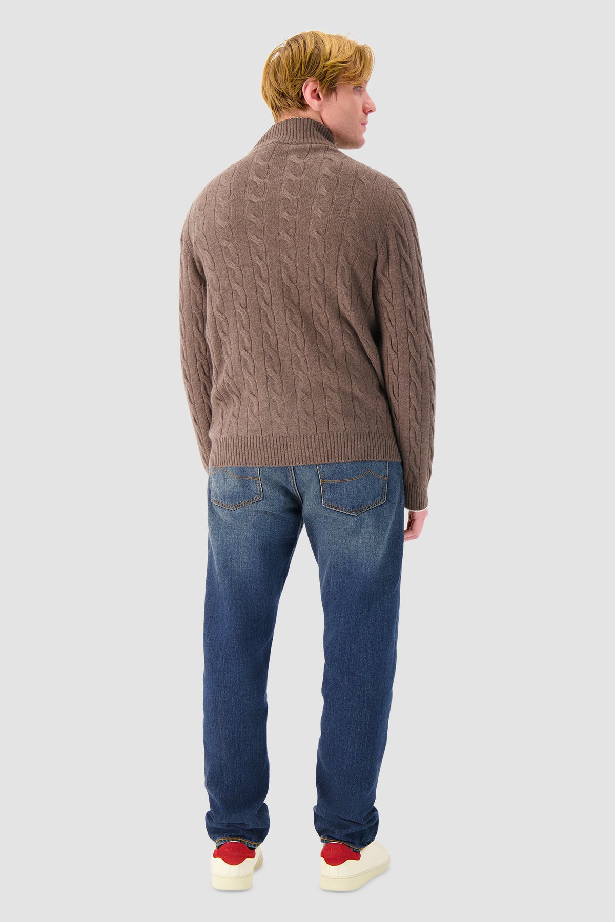 Mandelli Brown Cashmere Cable Knit Zip Sweater