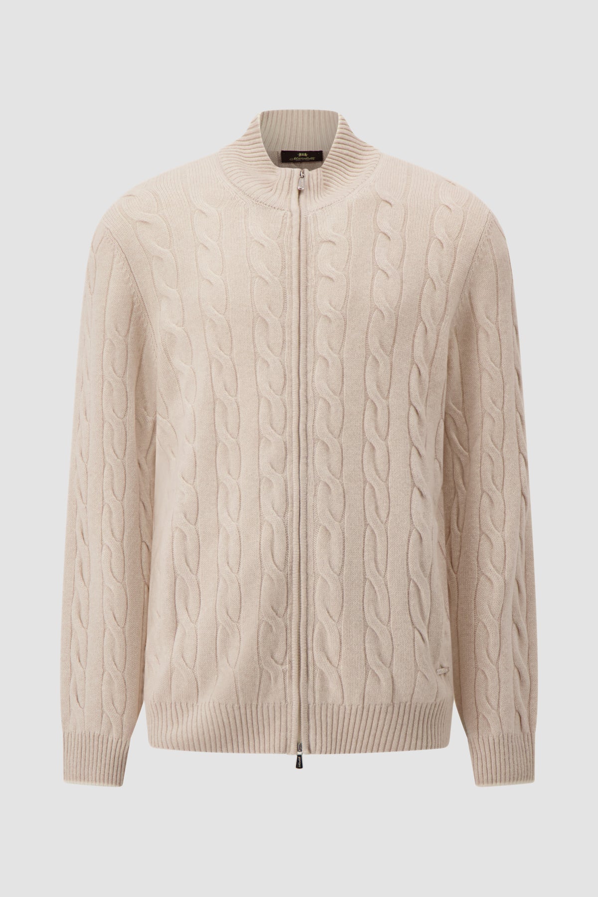 Mandelli Ivory Cashmere Cable Knit Zip Sweater