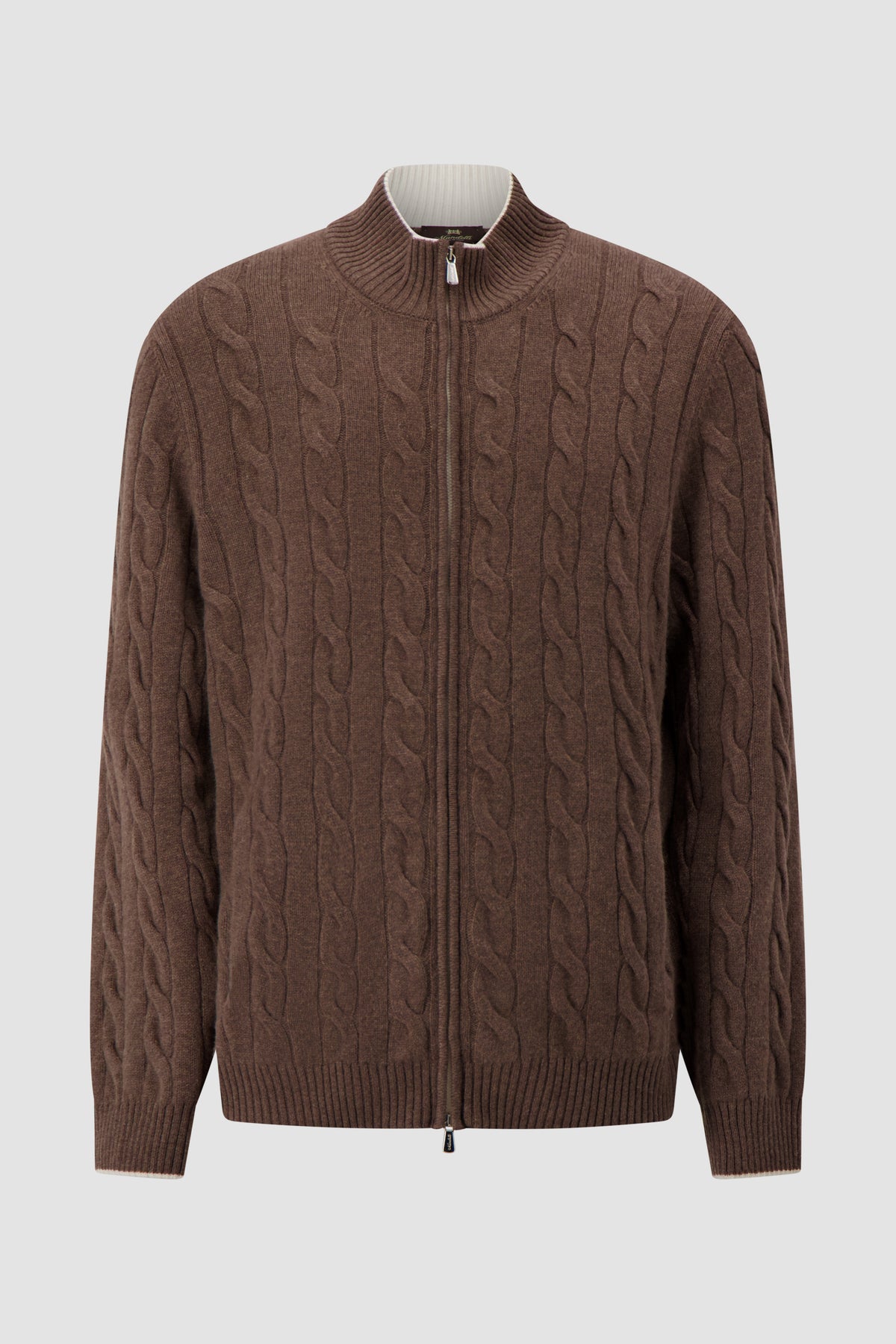 Mandelli Brown Cashmere Cable Knit Zip Sweater