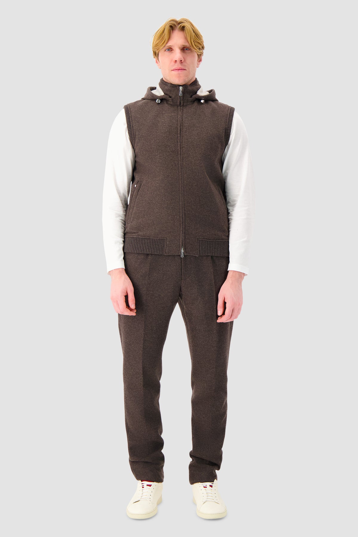 Mandelli Brown Cashmere Hooded Vest