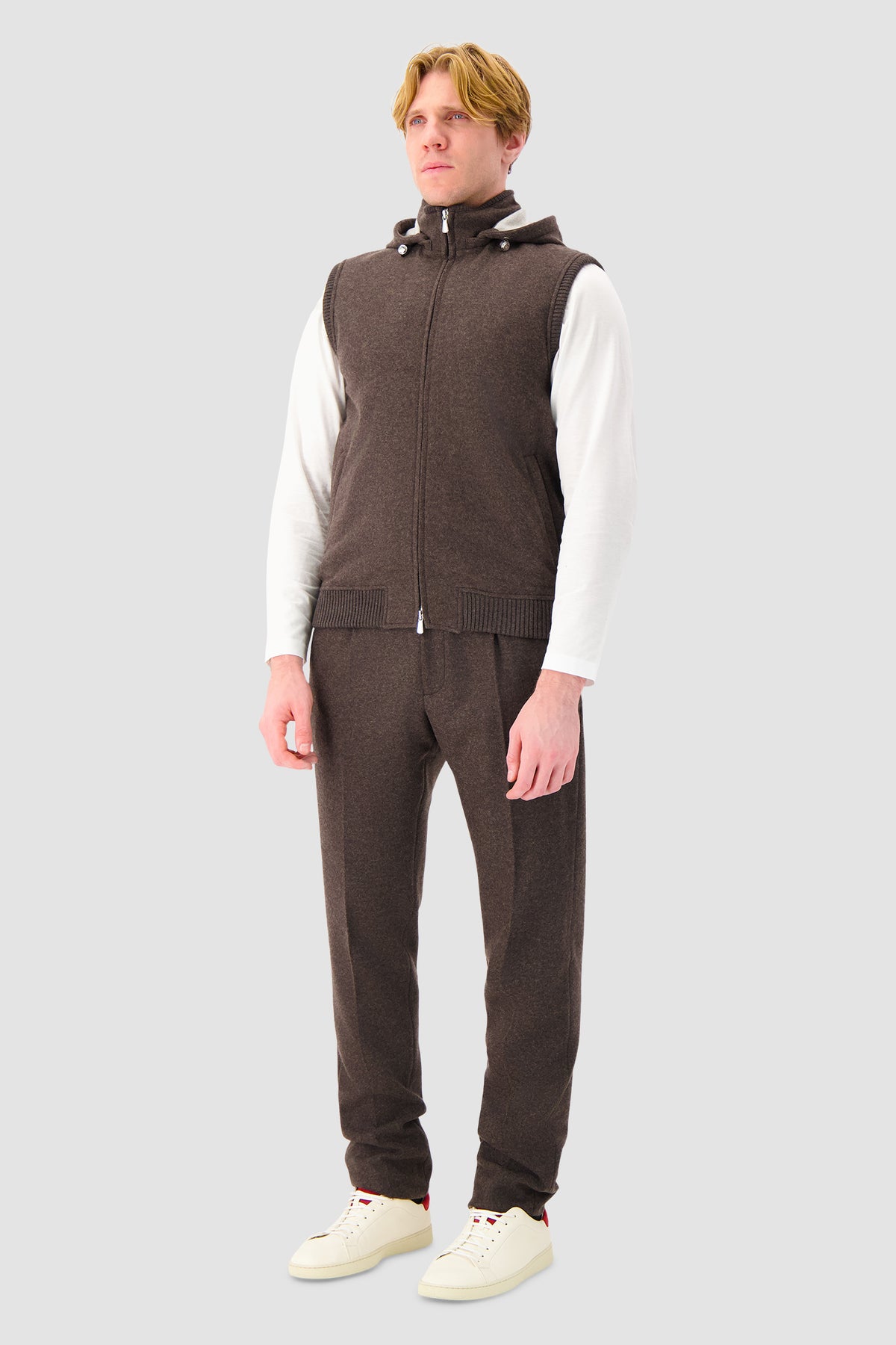 Mandelli Brown Cashmere Hooded Vest