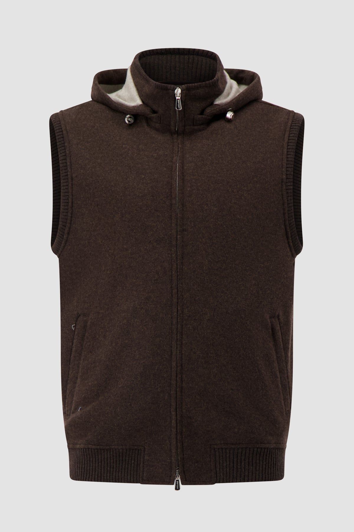 Mandelli Brown Cashmere Hooded Vest