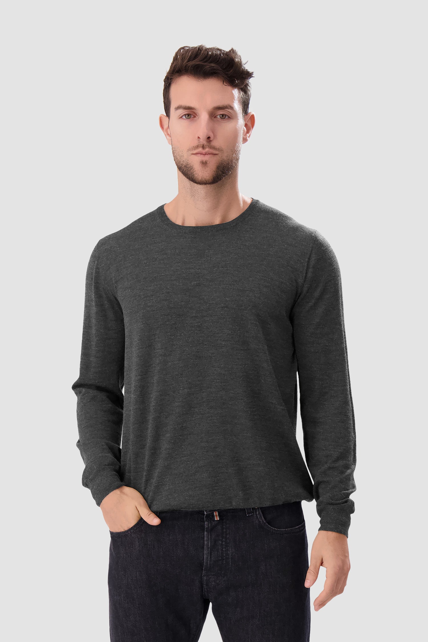 Barba Napoli Grey Round Neck Paricollo Sweater