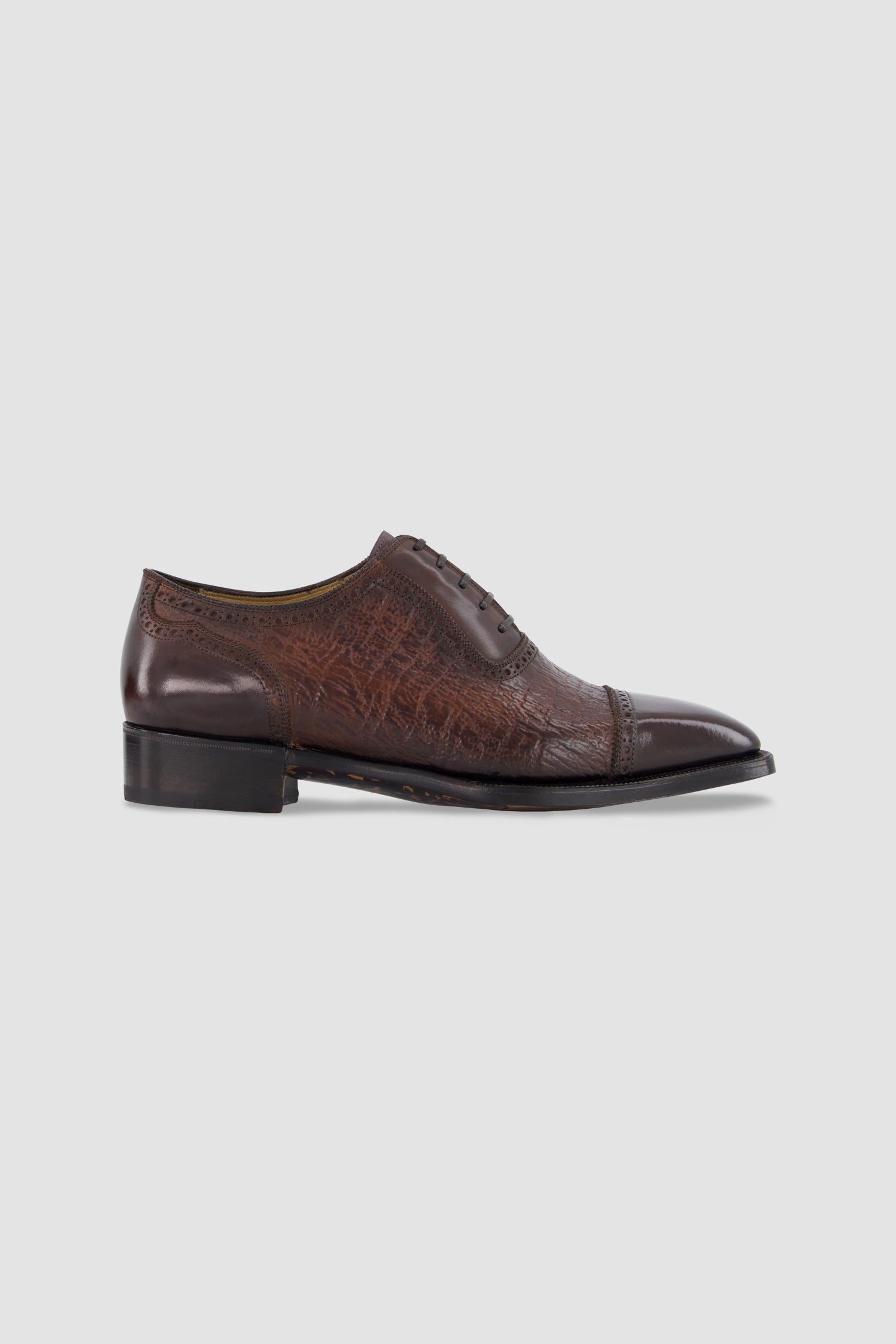 Antonio Meccariello Dark Brown Calf Leather Textured Cap-Toe Oxford