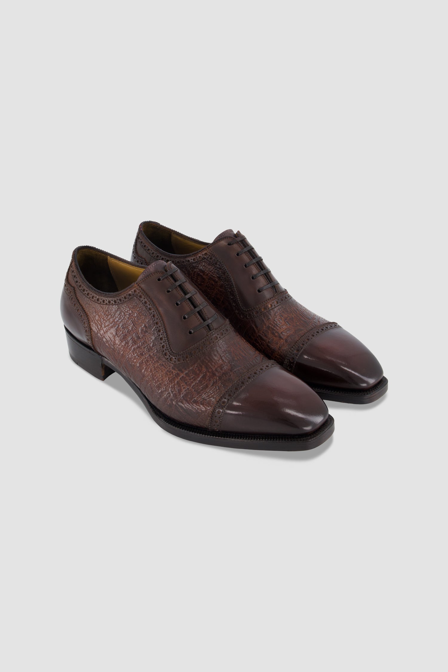 Antonio Meccariello Dark Brown Calf Leather Textured Cap-Toe Oxford
