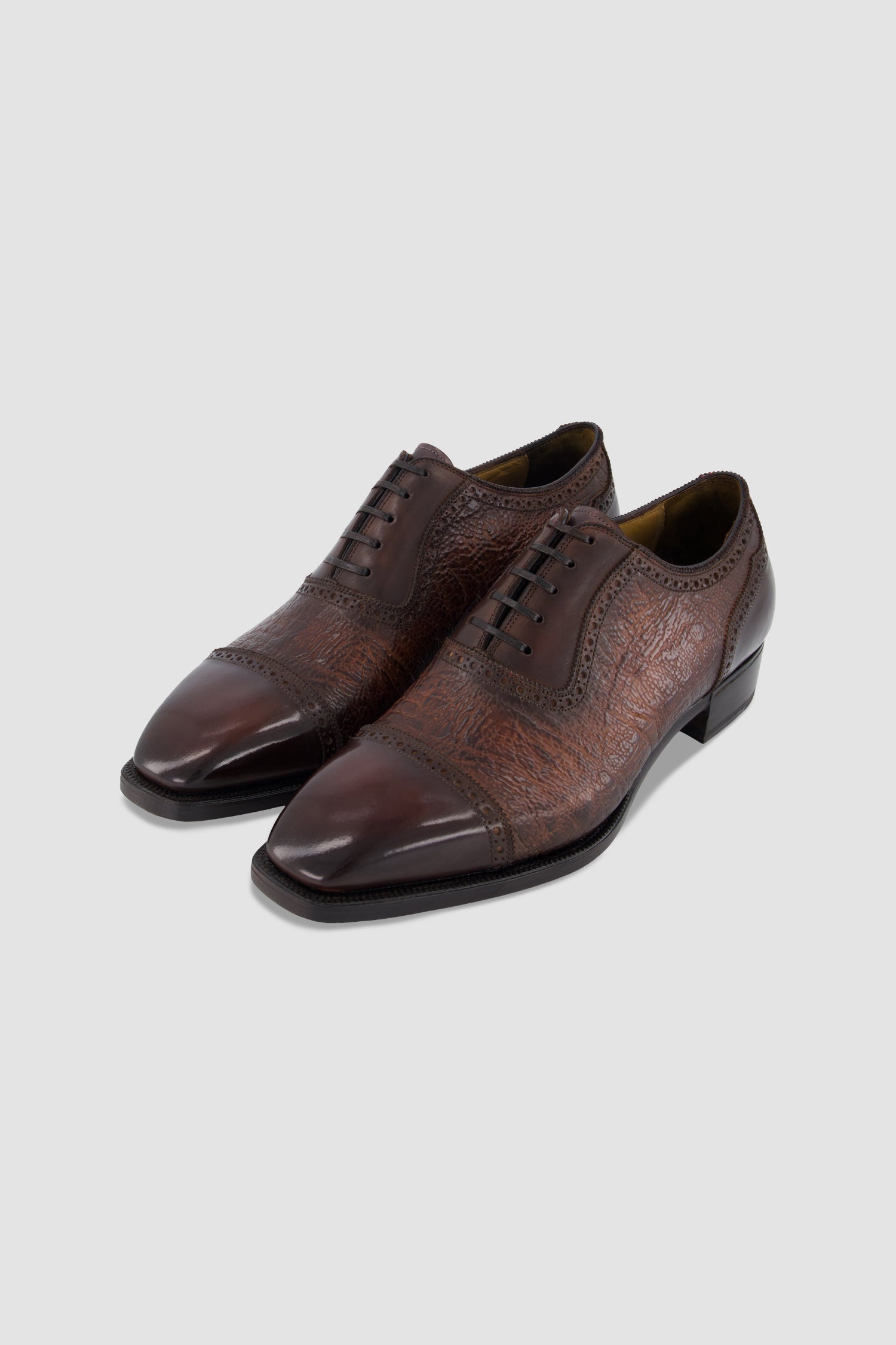 Antonio Meccariello Dark Brown Calf Leather Textured Cap-Toe Oxford