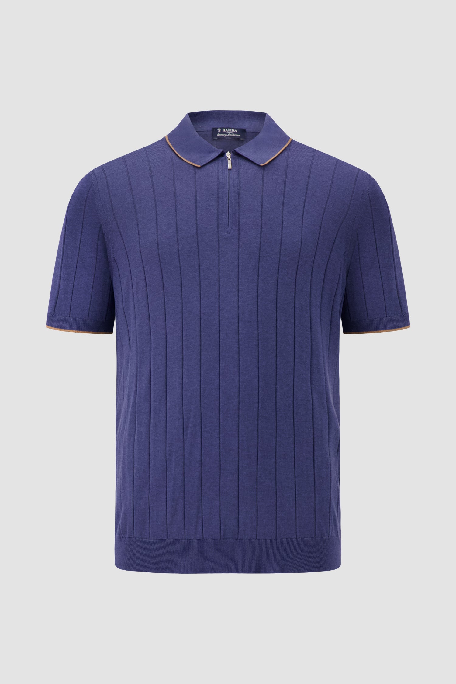Barba Napoli Blue Knit Zip Polo