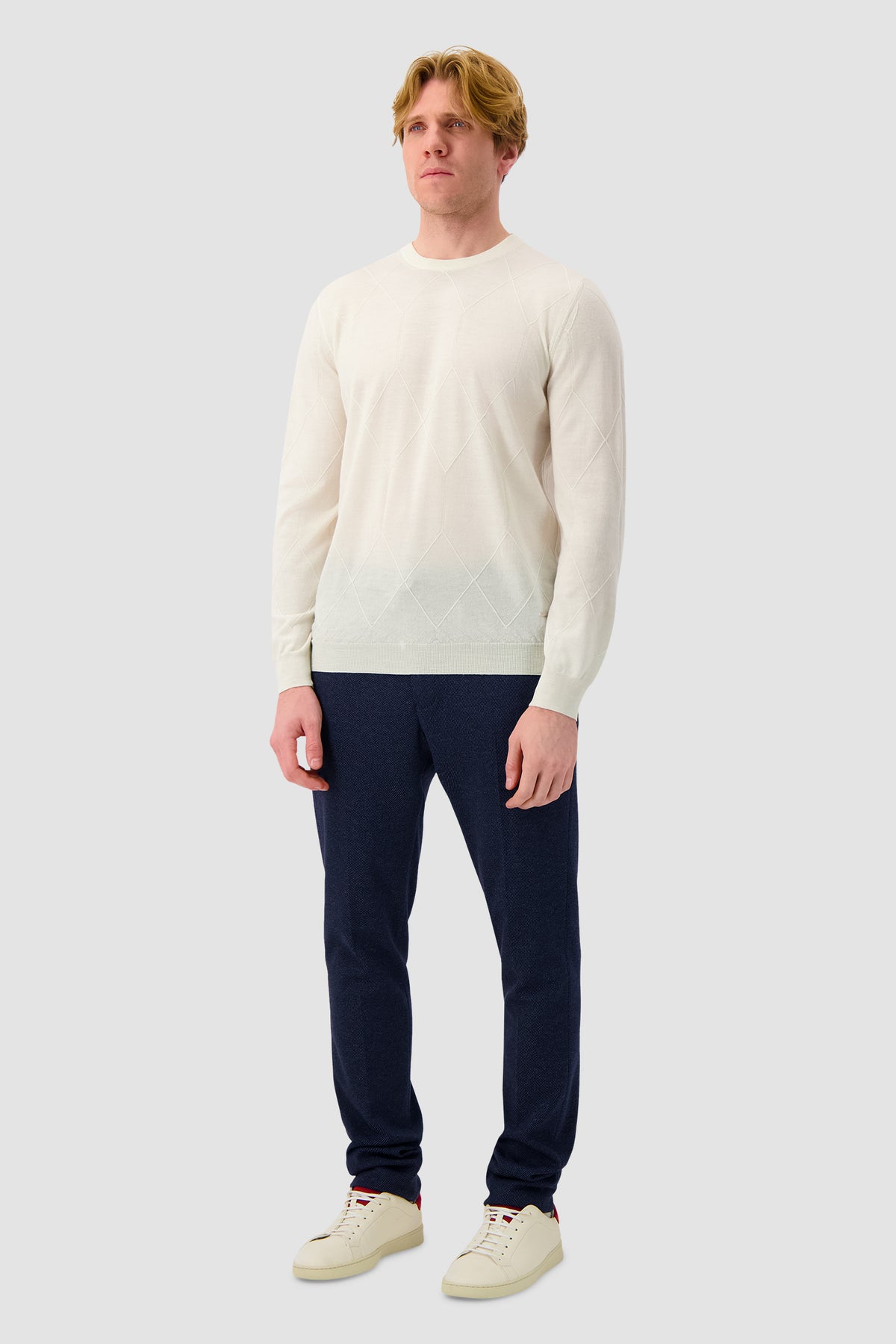 Mandelli Ivory Diamond Knit Crewneck Sweater