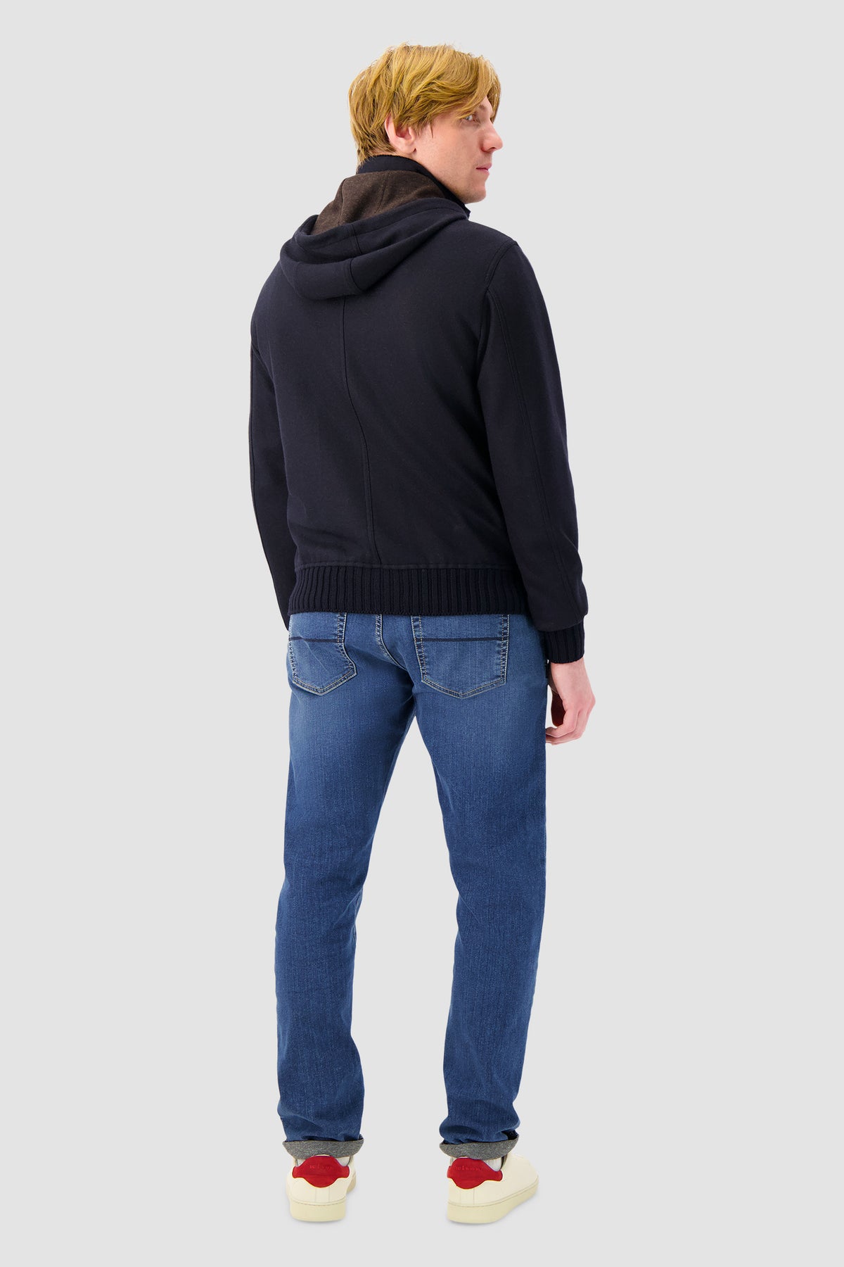 Mandelli Navy Knit Hooded Bomber