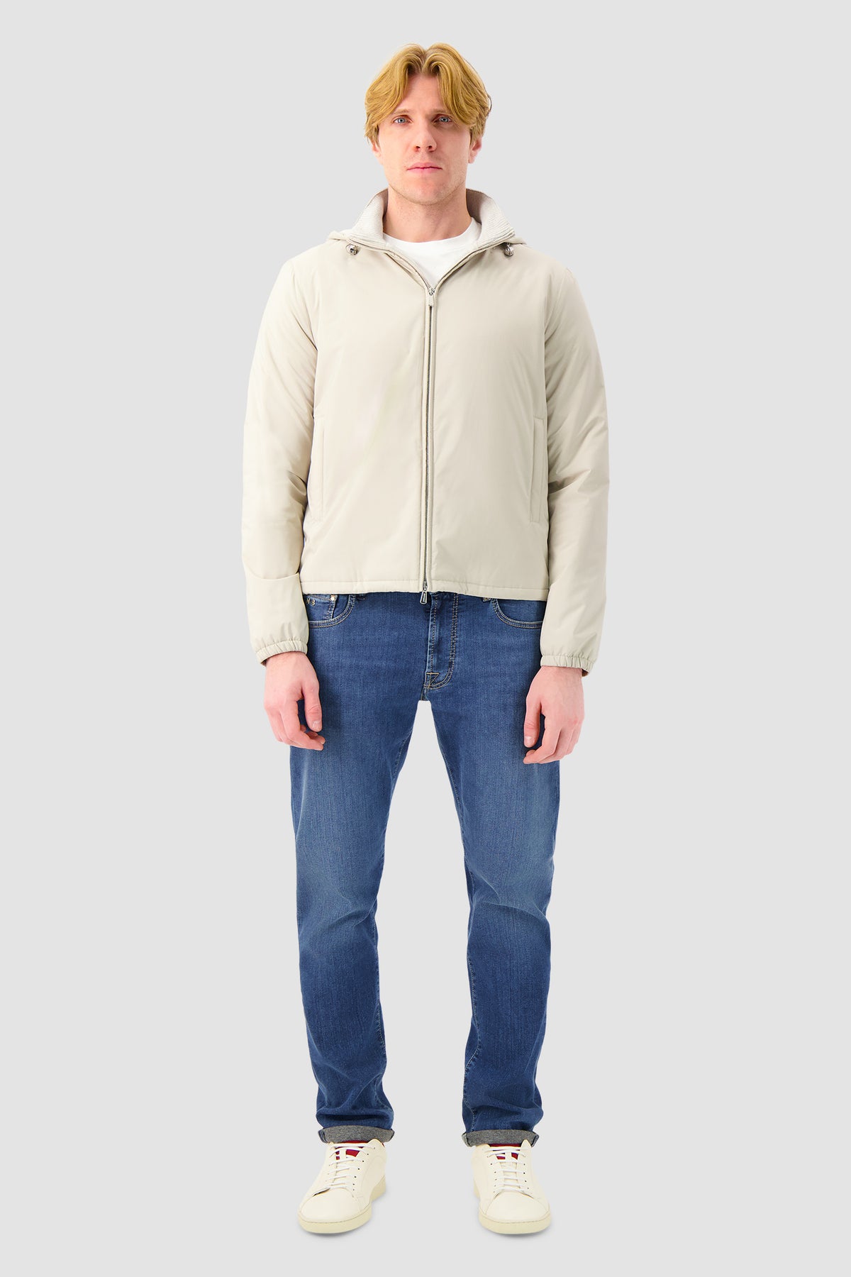 Mandelli Beige Cashmere-Lined Technical Jacket