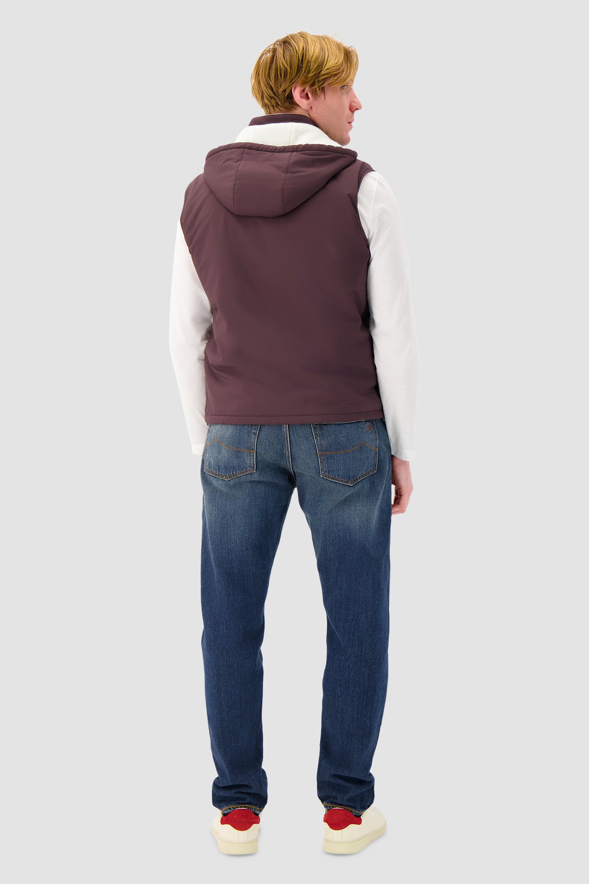 Mandelli Burgundy Cashmere Lined Hooded Vest
