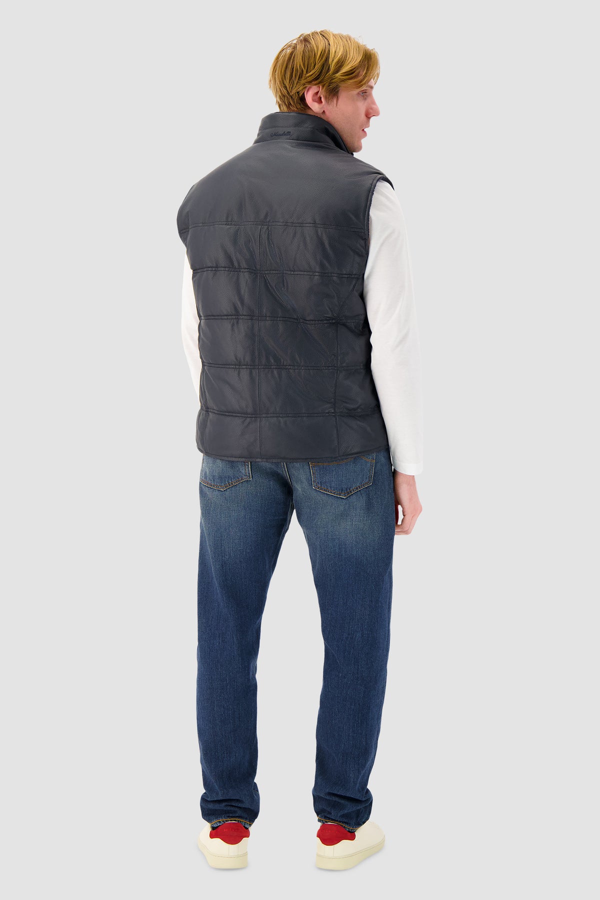 Mandelli Navy Deer Leather Quilted Vest