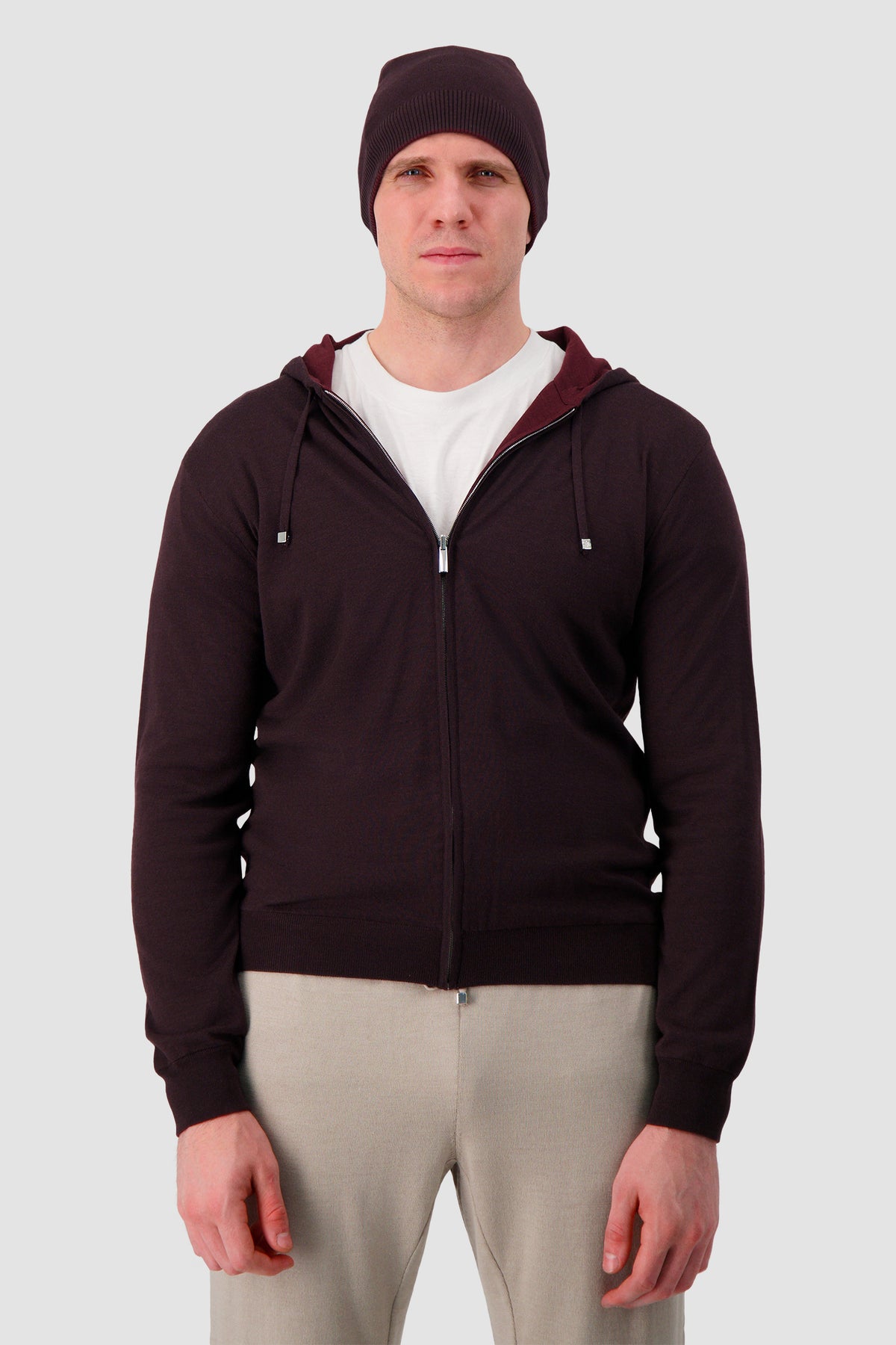 Pashmere Burgundy Wool Silk Patterned Beenie
