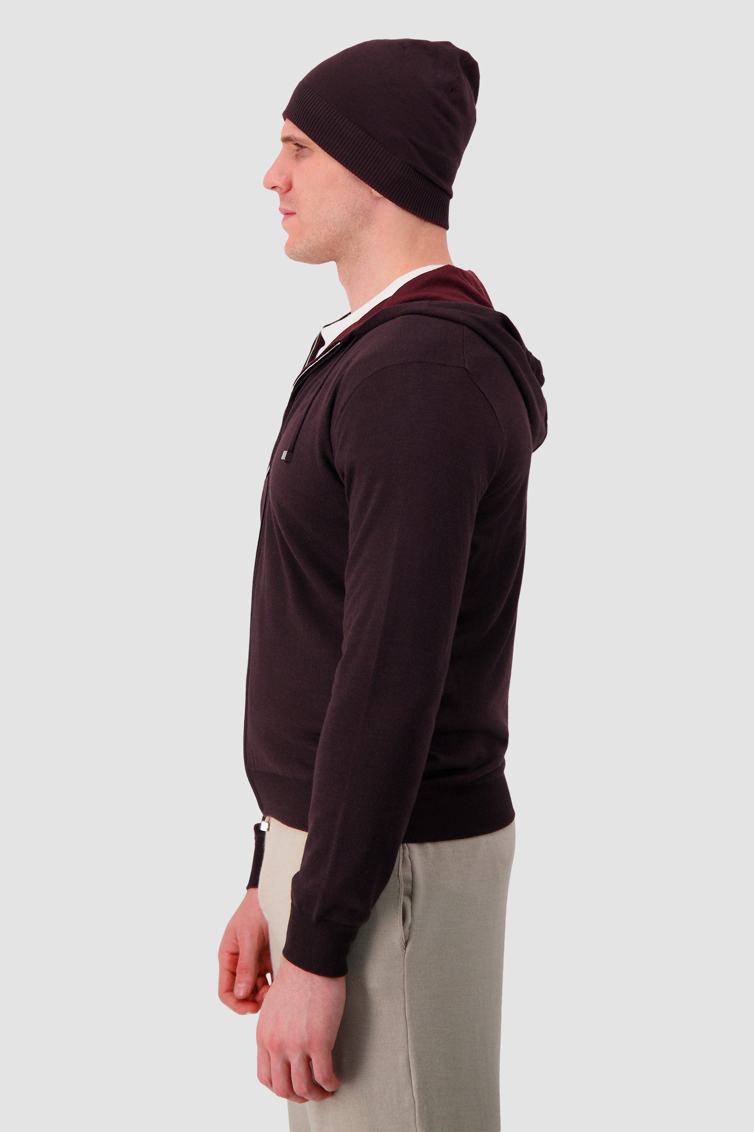 Pashmere Burgundy Wool Silk Patterned Beenie