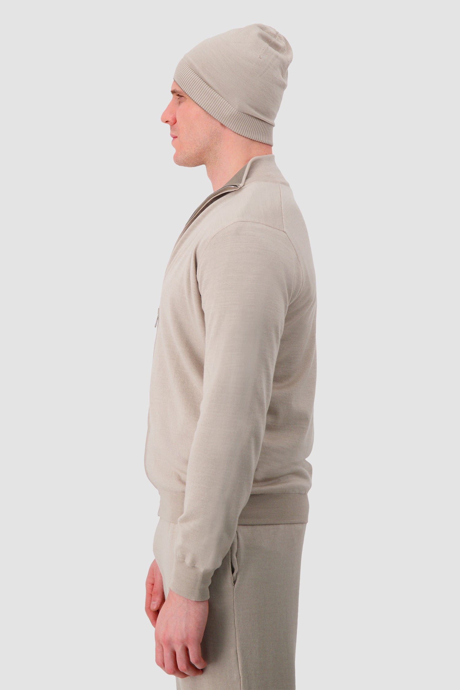 Pashmere Beige Wool Silk Patterned Beenie