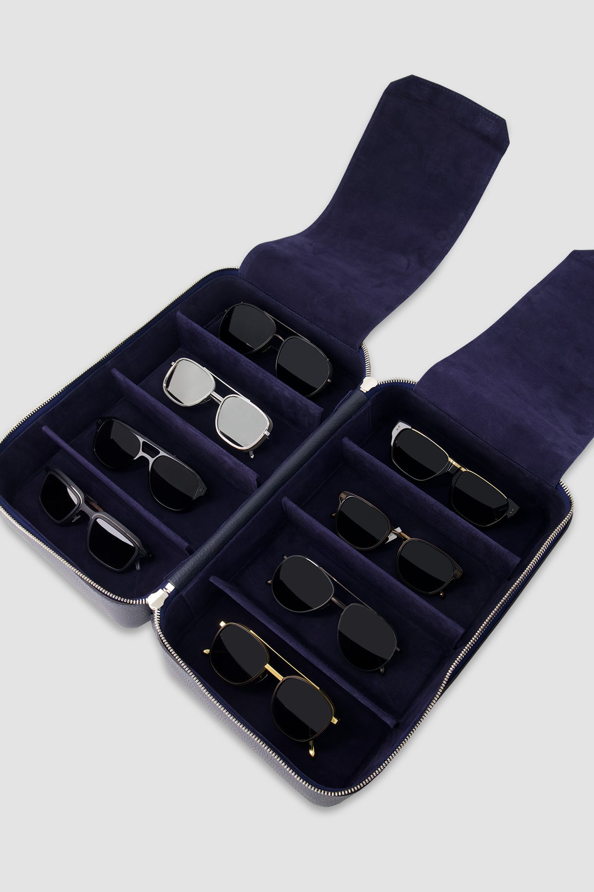 Artioli Navy Leather Sunglass Case