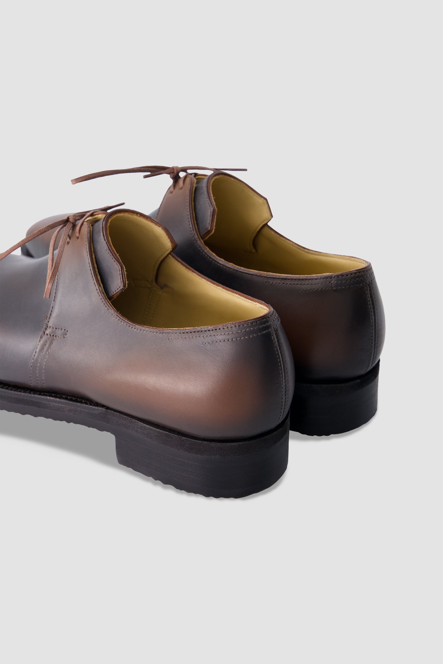 Corthay Brown Leather Tonal Plain Toe Derby Shoe