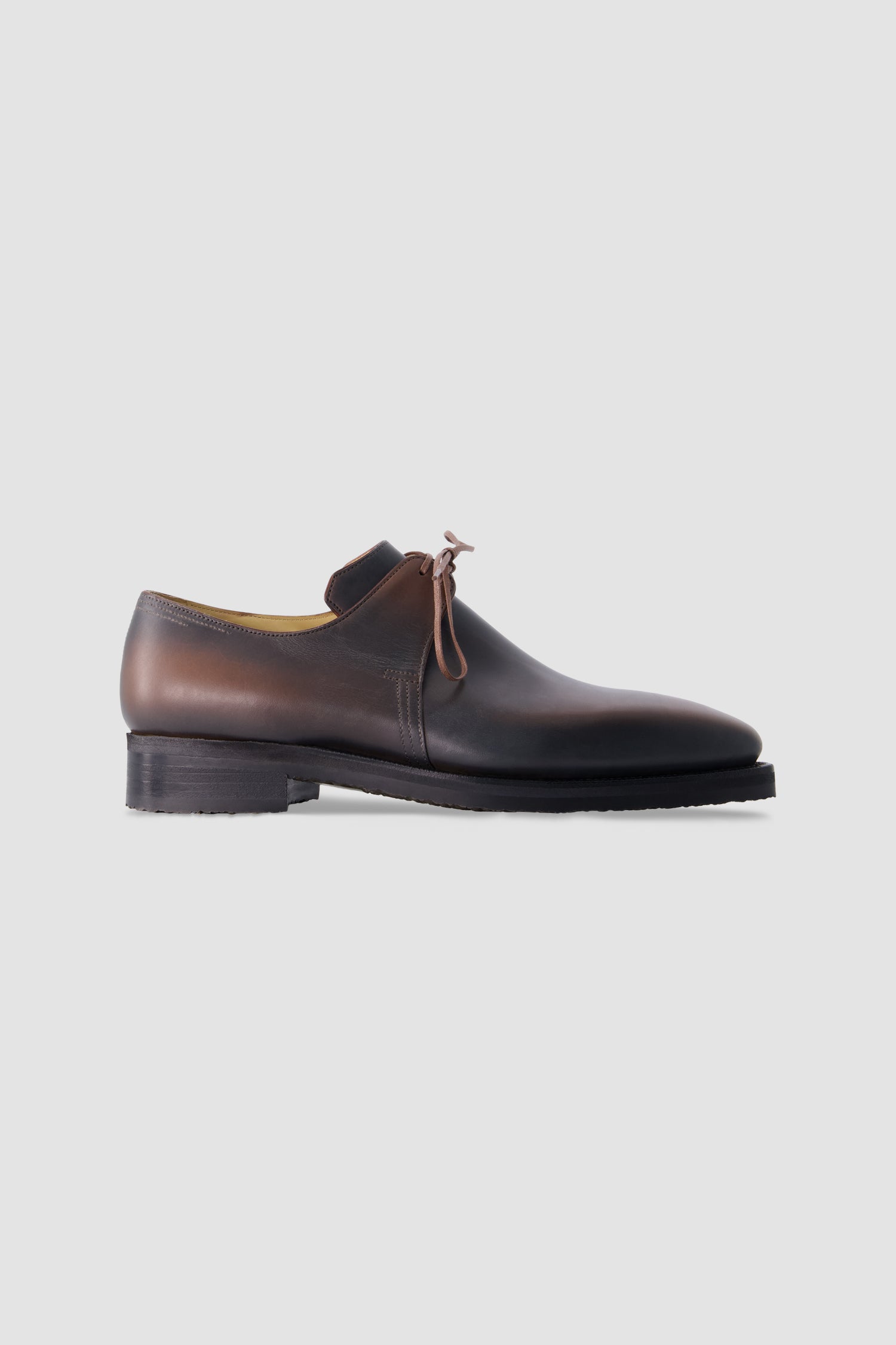 Corthay Brown Leather Tonal Plain Toe Derby Shoe