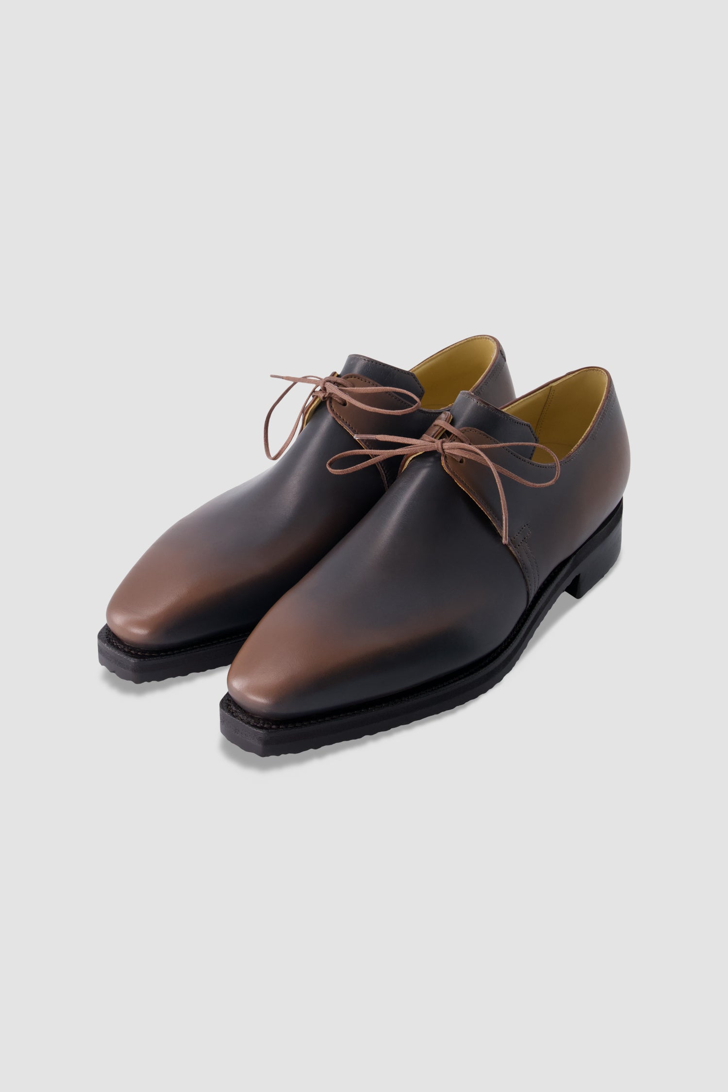 Corthay Brown Leather Tonal Plain Toe Derby Shoe