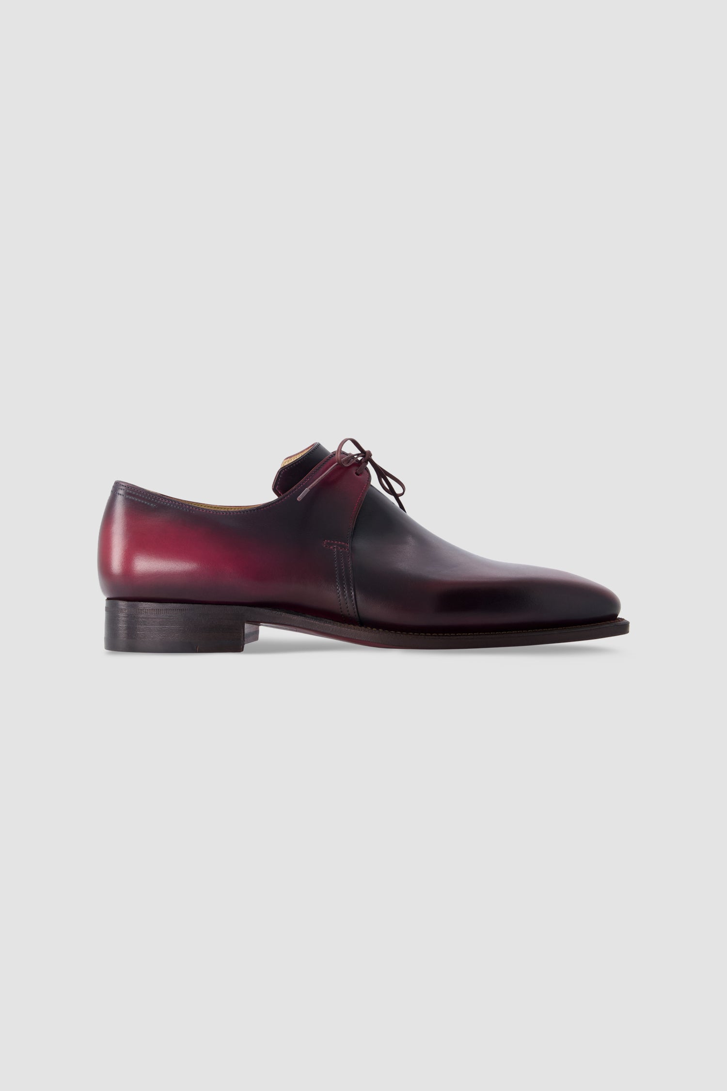 Corthay Burgundy Leather Plain Toe Derby Shoe