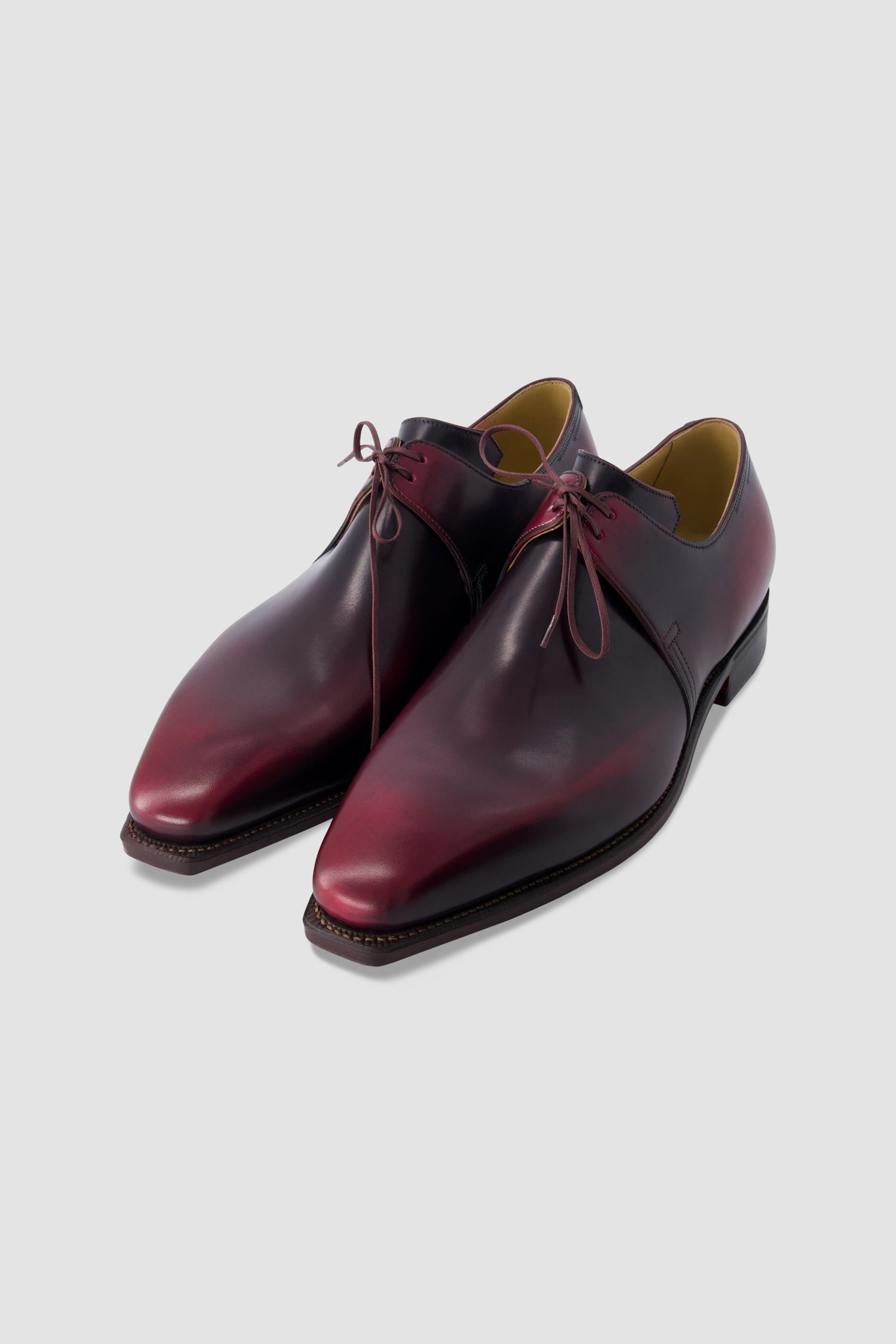Corthay Burgundy Leather Plain Toe Derby Shoe