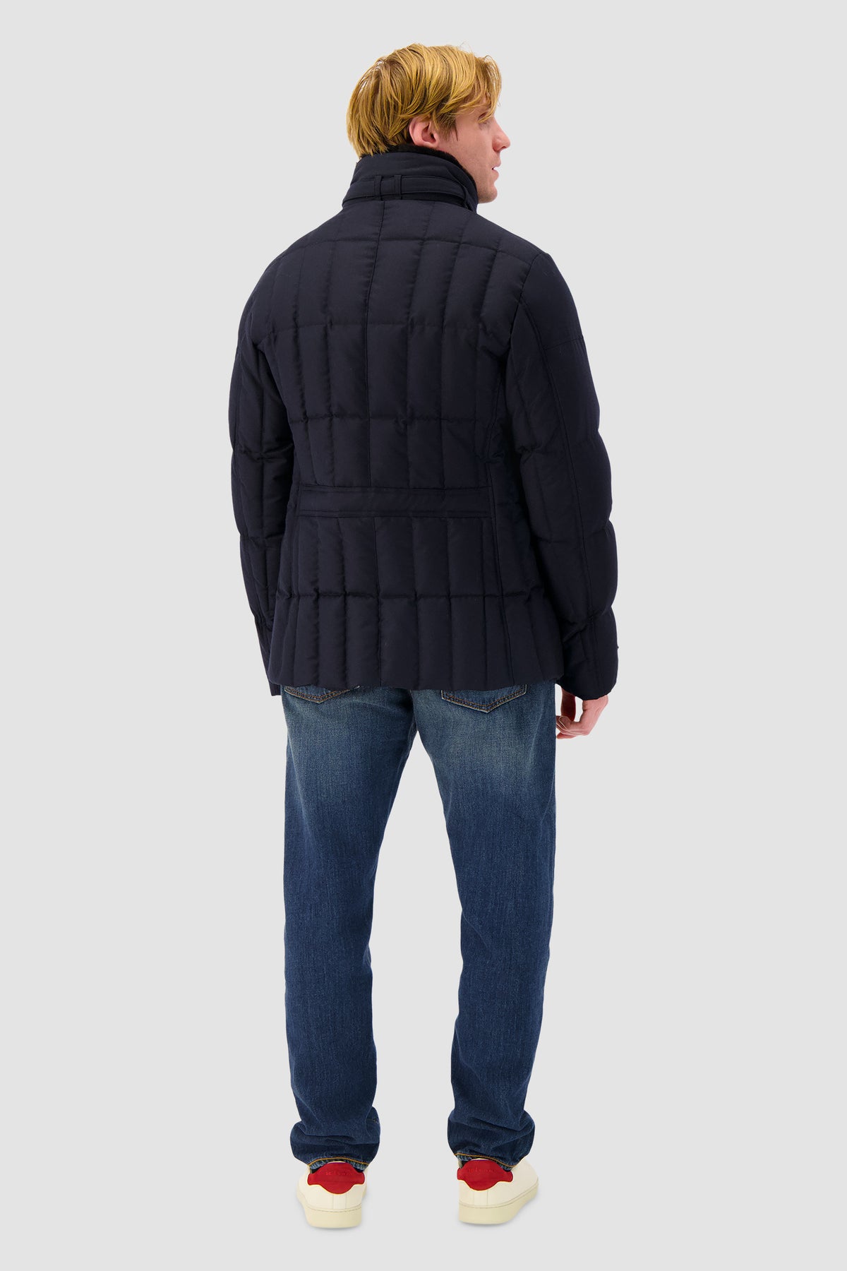 Moorer Navy Siro Fur Collar Quilted Jaket