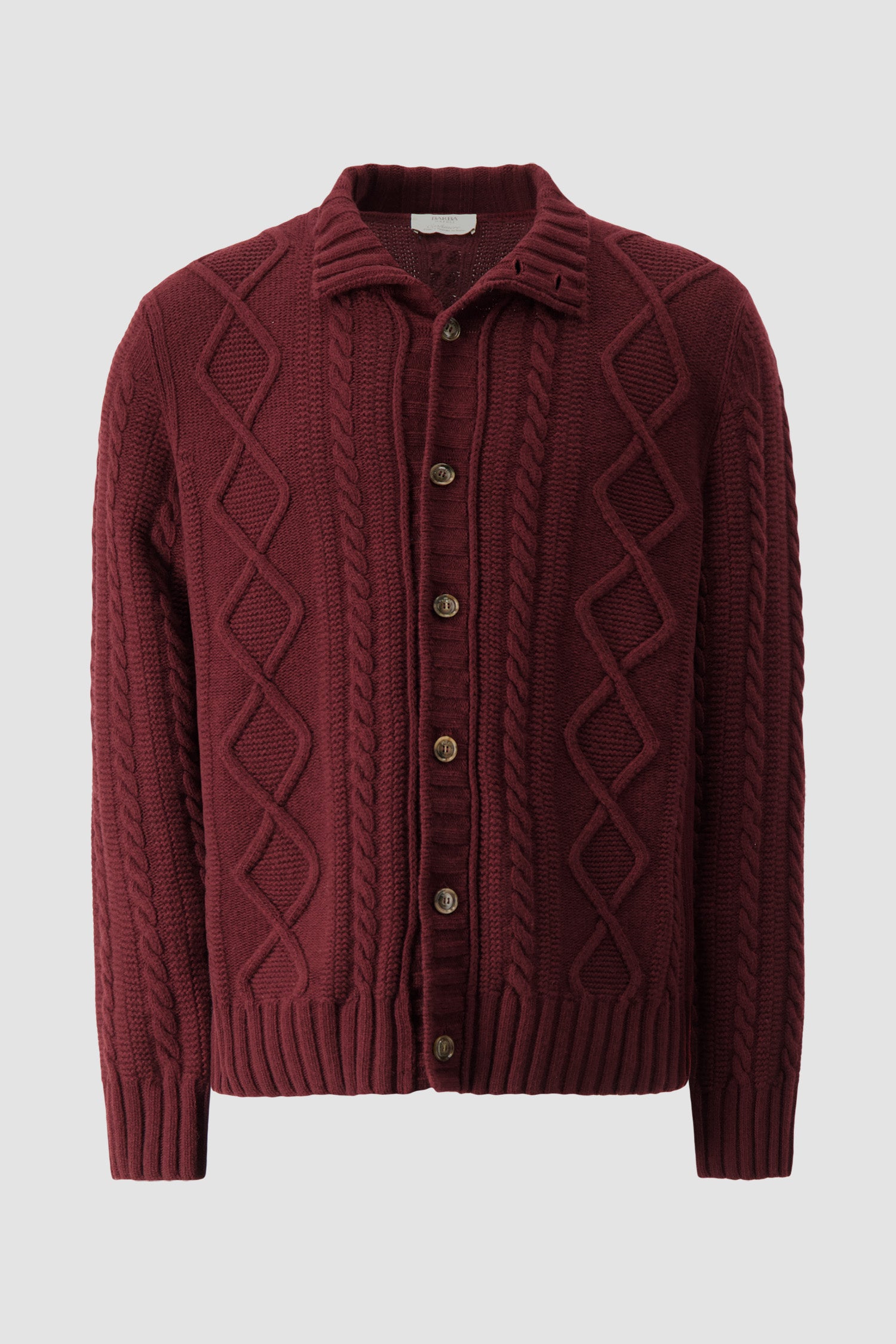 Barba Napoli Burgundy Wool/Cashmere Cable Knit Button Cardigan