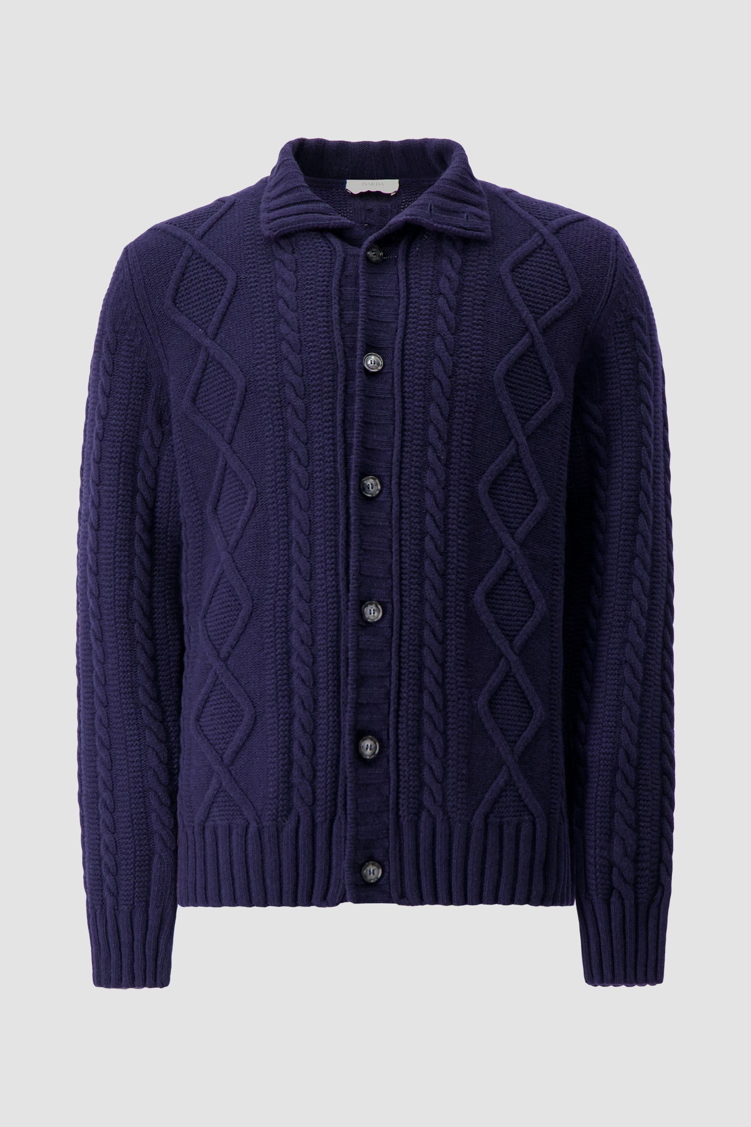 Barba Napoli Navy Wool/Cashmere Cable Knit Button Cardigan