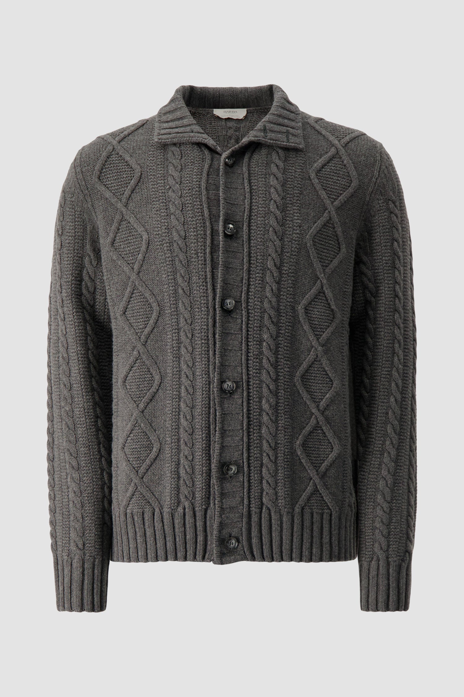 Barba Napoli Grey Wool/Cashmere Cable Knit Button Cardigan