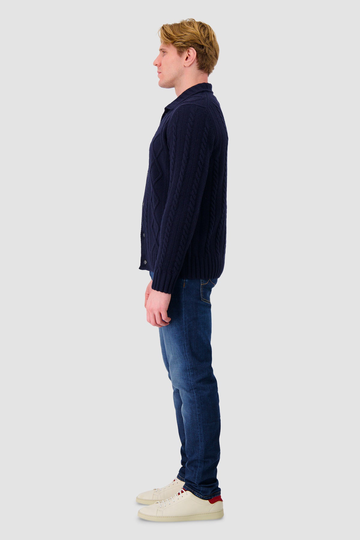 Barba Napoli Navy Wool/Cashmere Cable Knit Button Cardigan