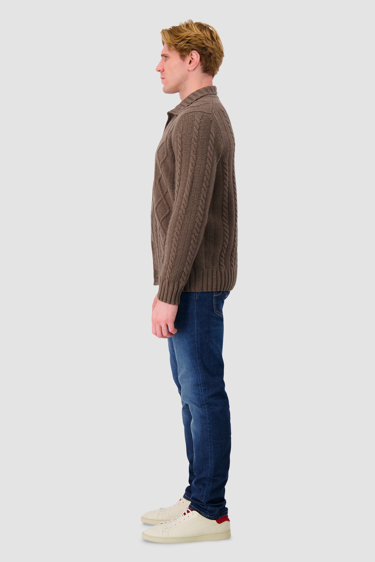 Barba Napoli Brown Wool/Cashmere Cable Knit Button Cardigan
