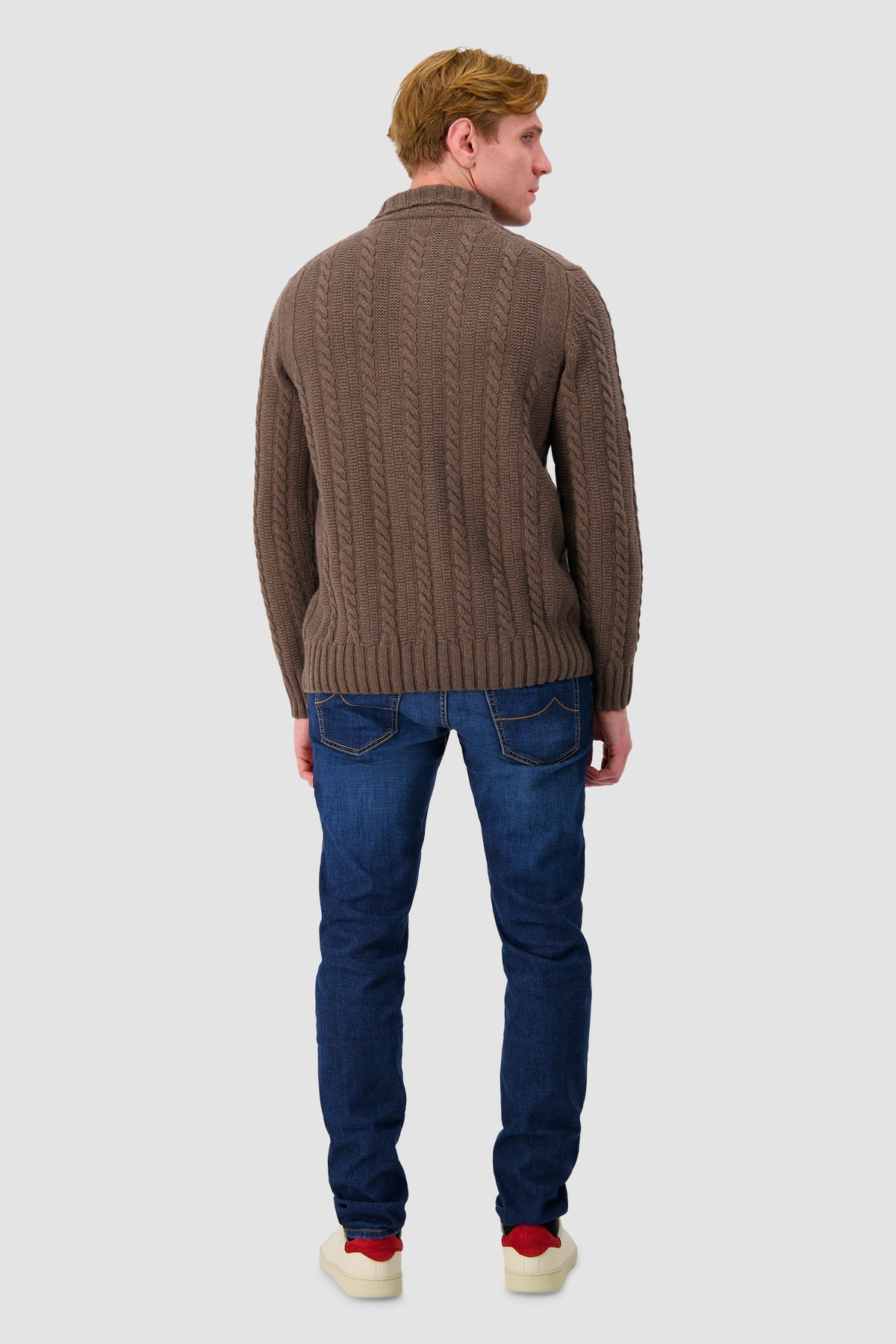 Barba Napoli Brown Wool/Cashmere Cable Knit Button Cardigan