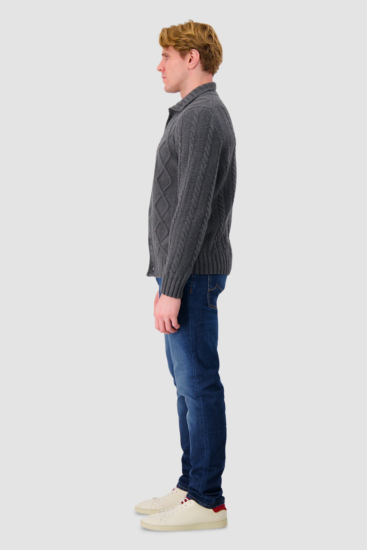 Barba Napoli Grey Wool/Cashmere Cable Knit Button Cardigan
