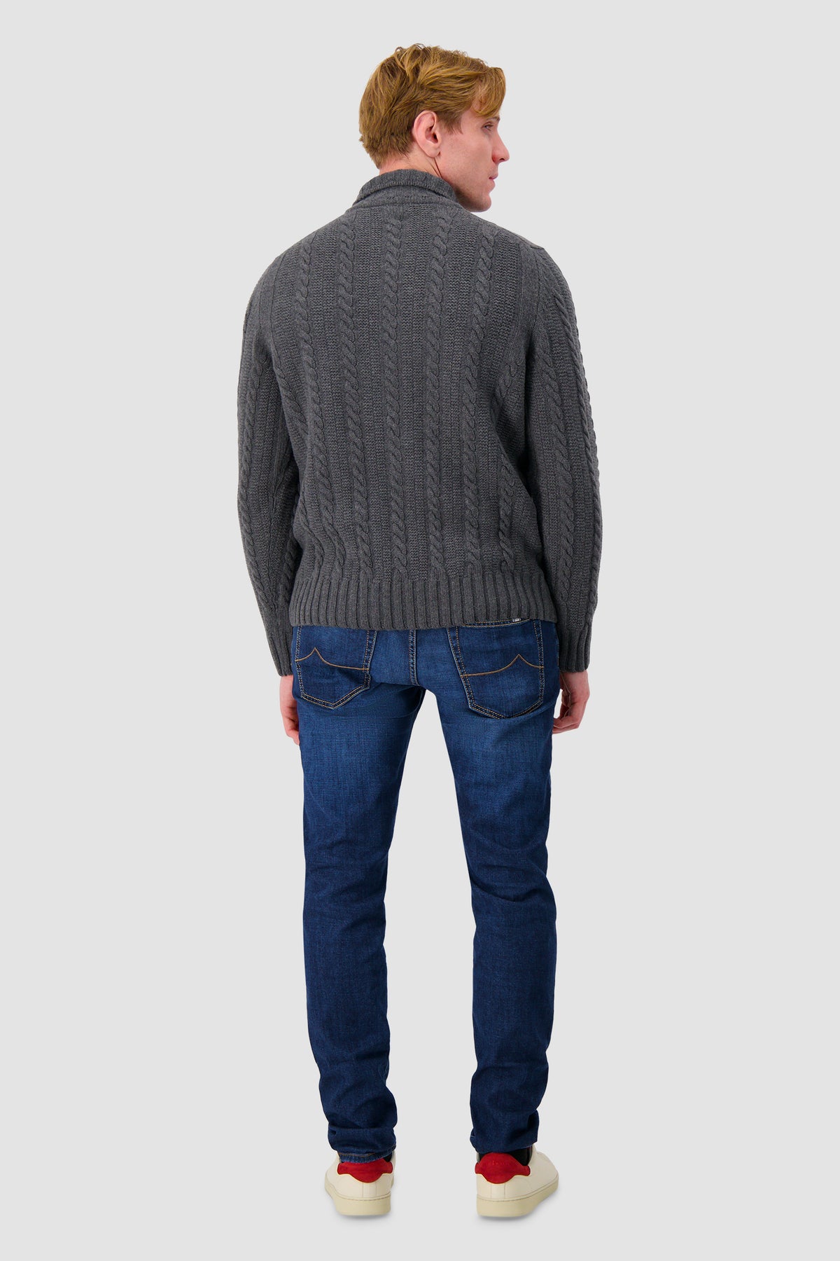 Barba Napoli Grey Wool/Cashmere Cable Knit Button Cardigan