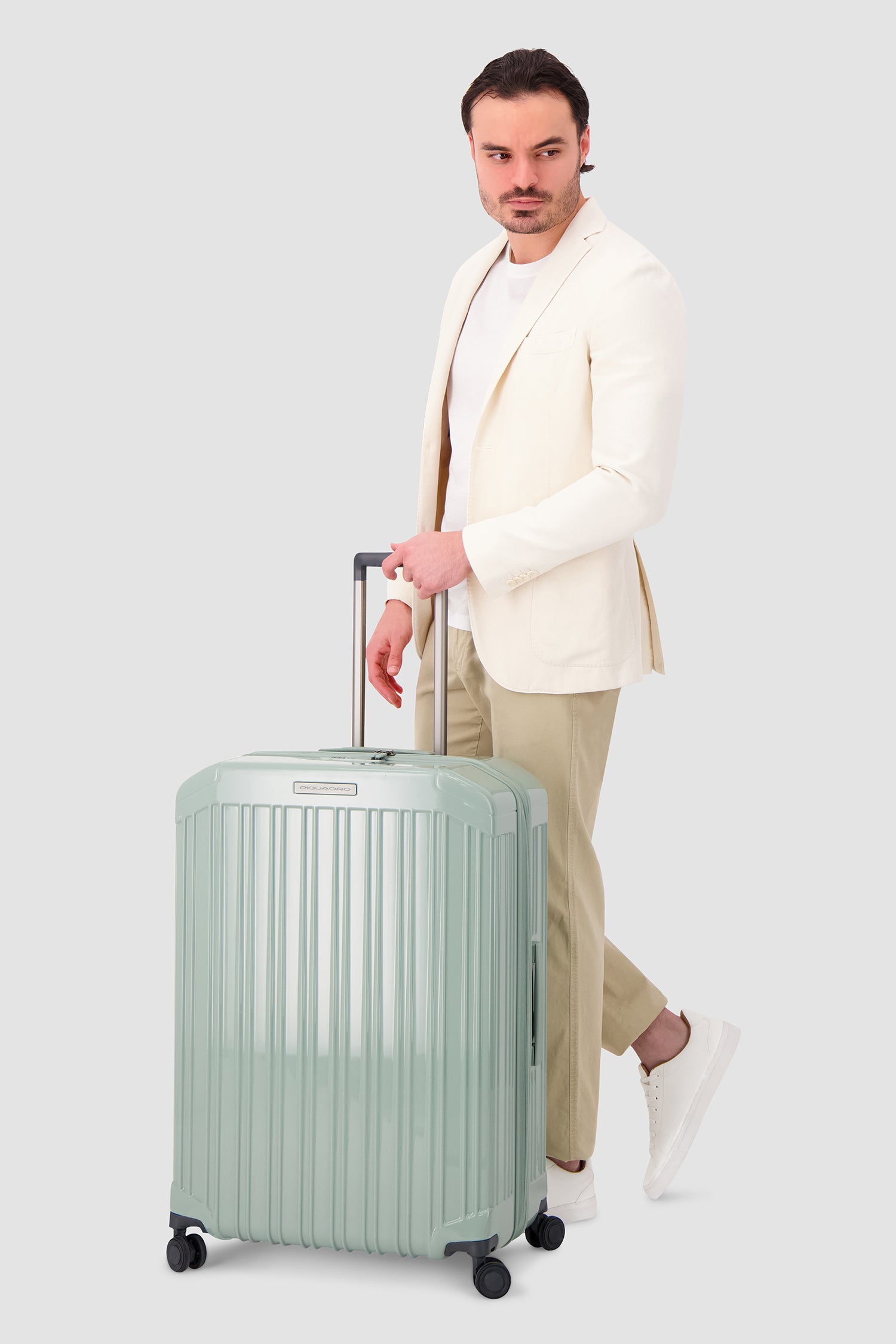 Piquadro Sage Green Expadable Large 4 Wheel Suitcase