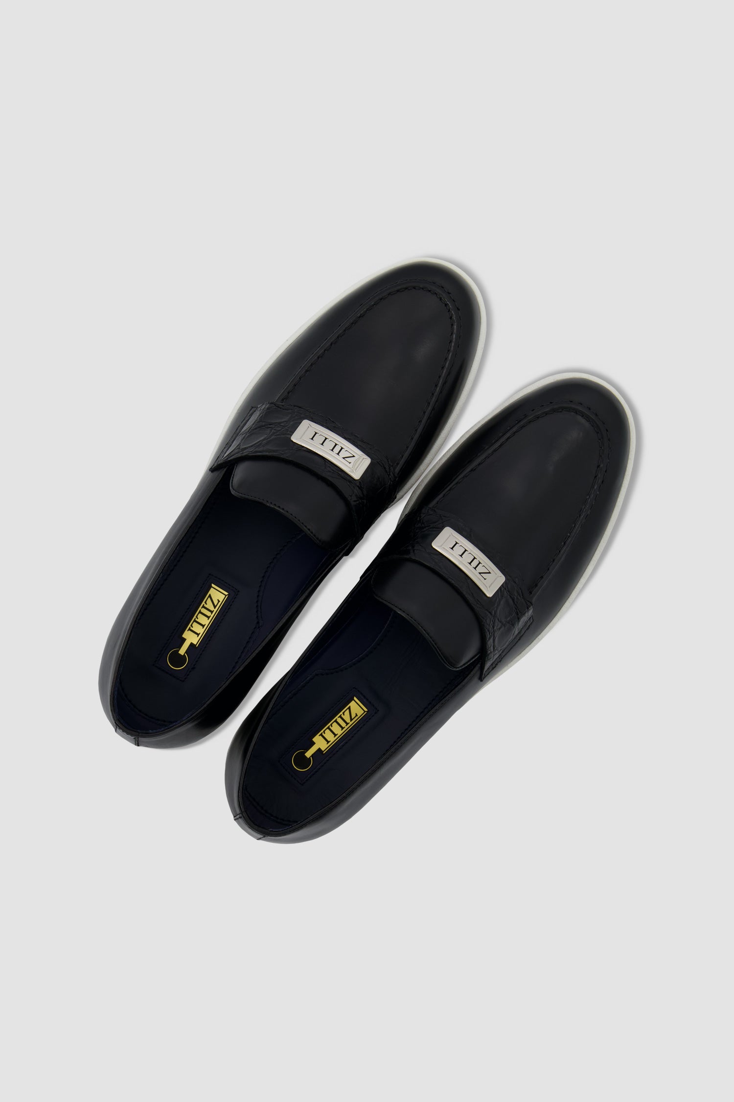 Zilli Black Metal Plate Loafers with Caiman accents