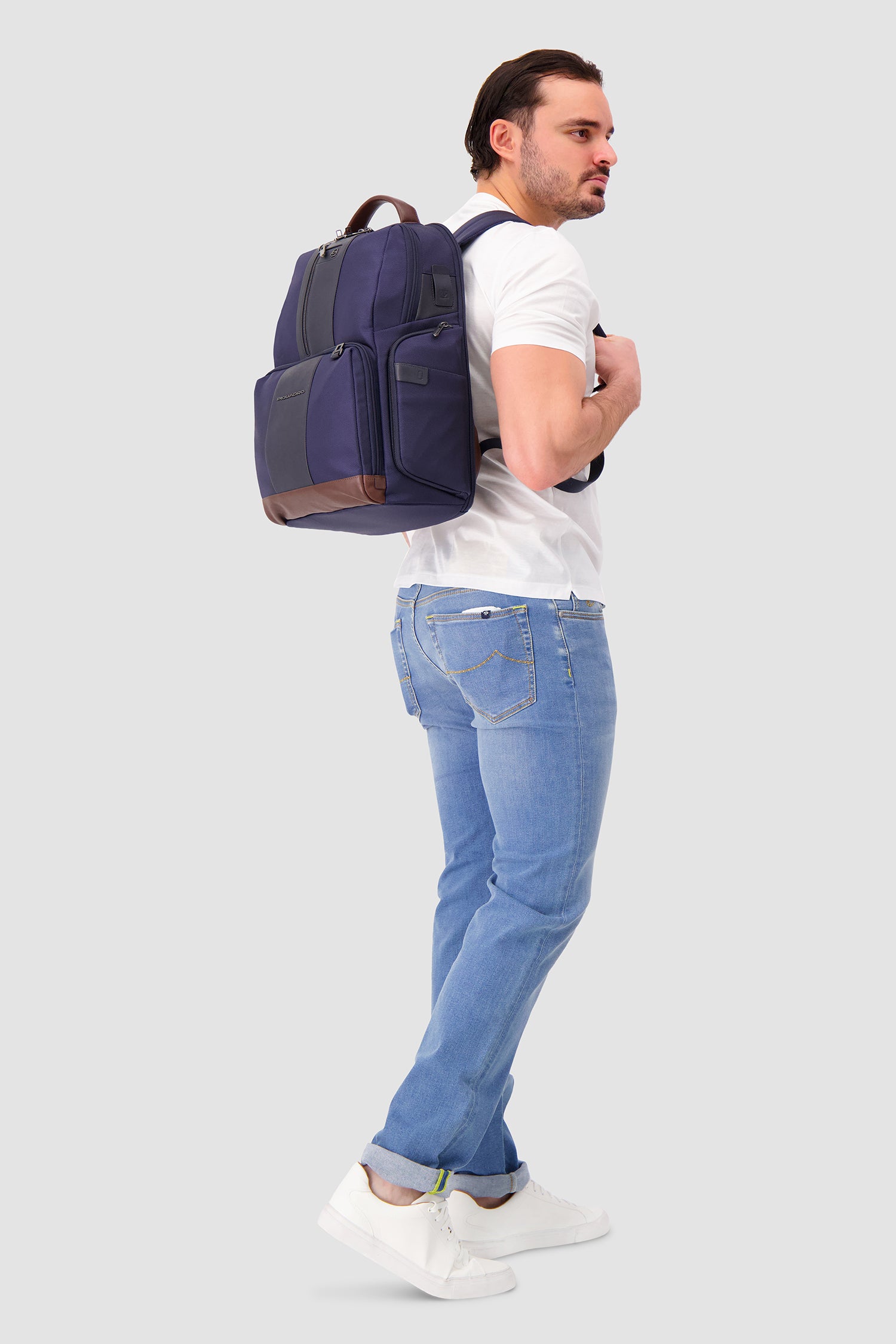 Piquadro Blue Fast-Check Laptop Backpack 15.6"
