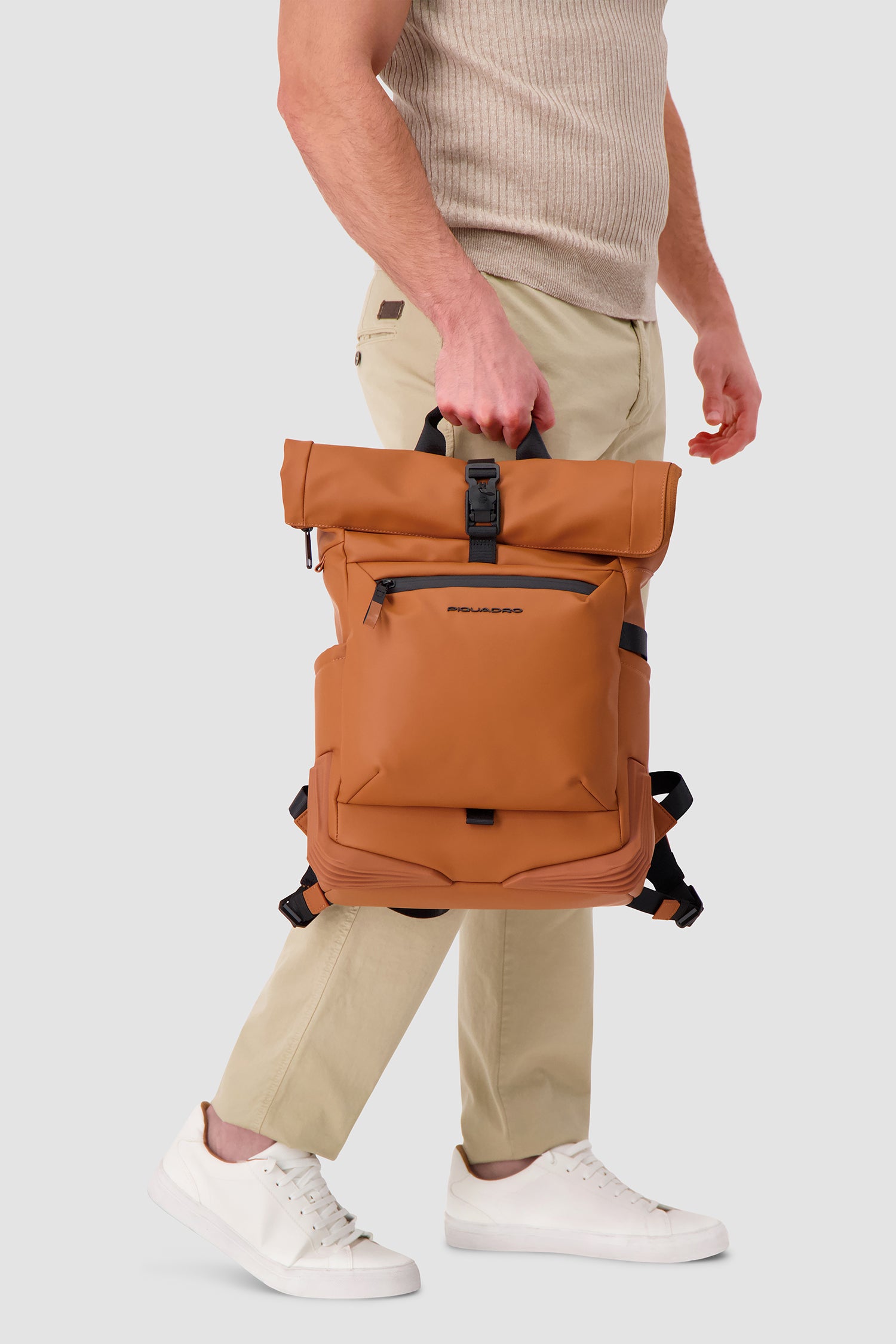 Piquadro Orange Roll Top Backpack