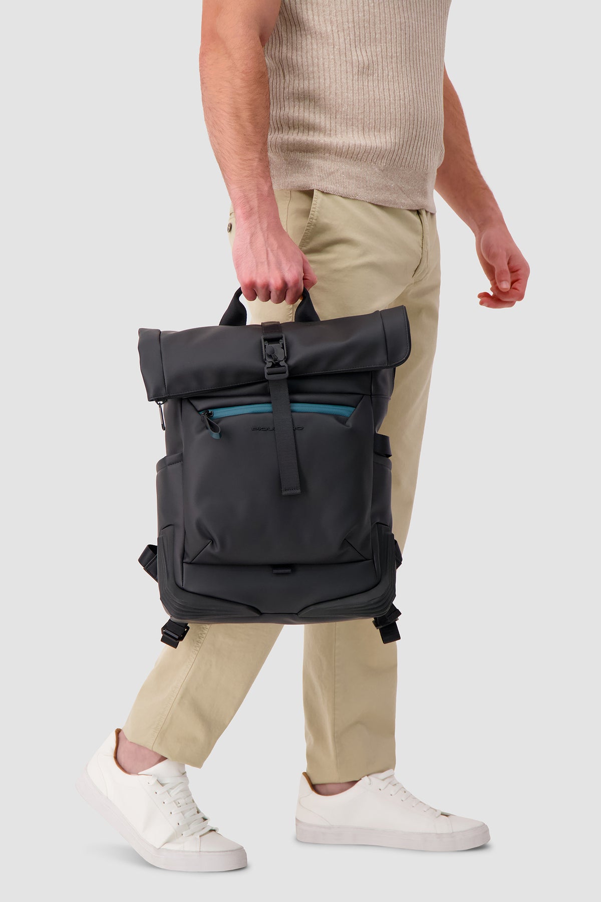 Piquadro Black Roll Top Backpack