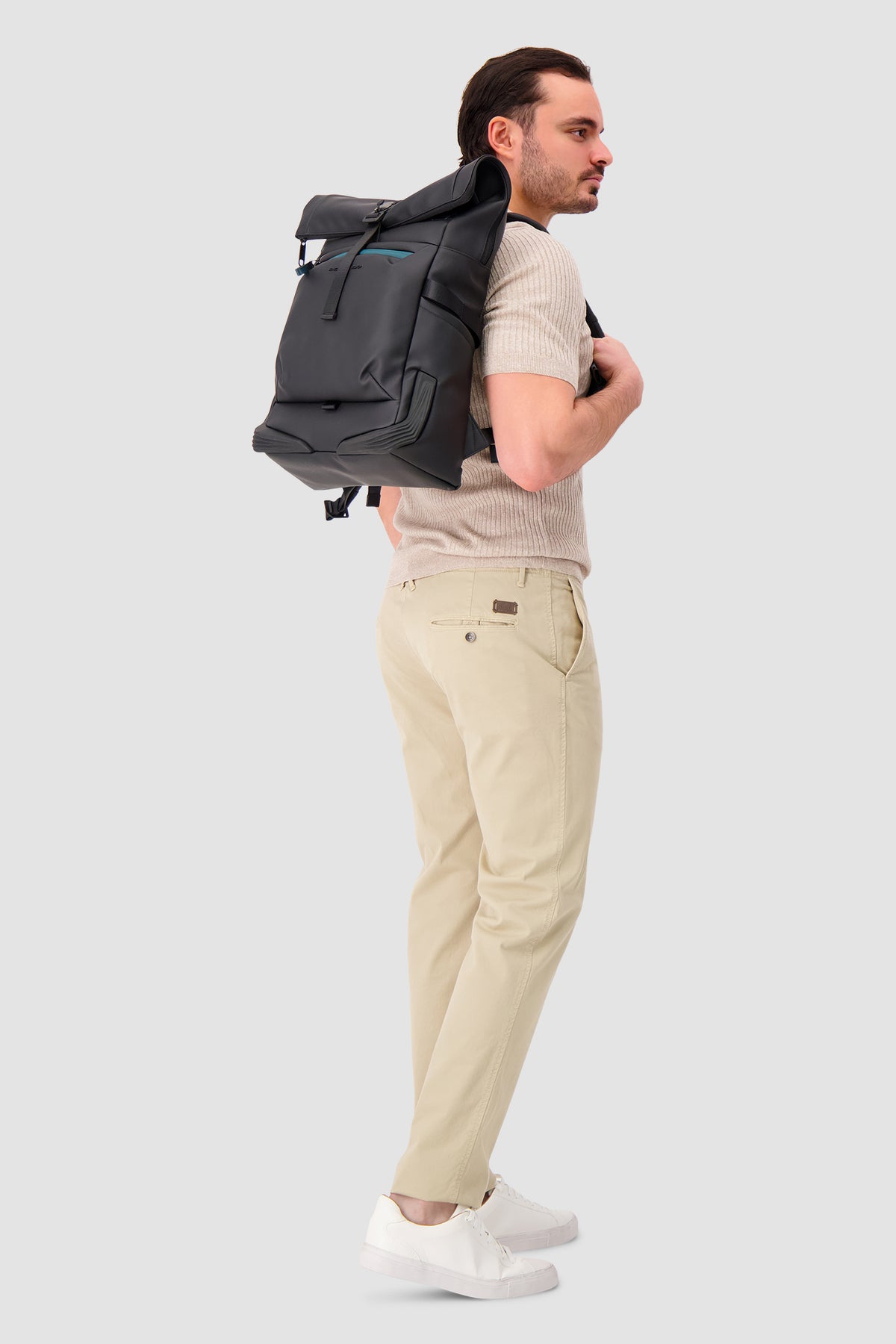 Piquadro Black Roll Top Backpack