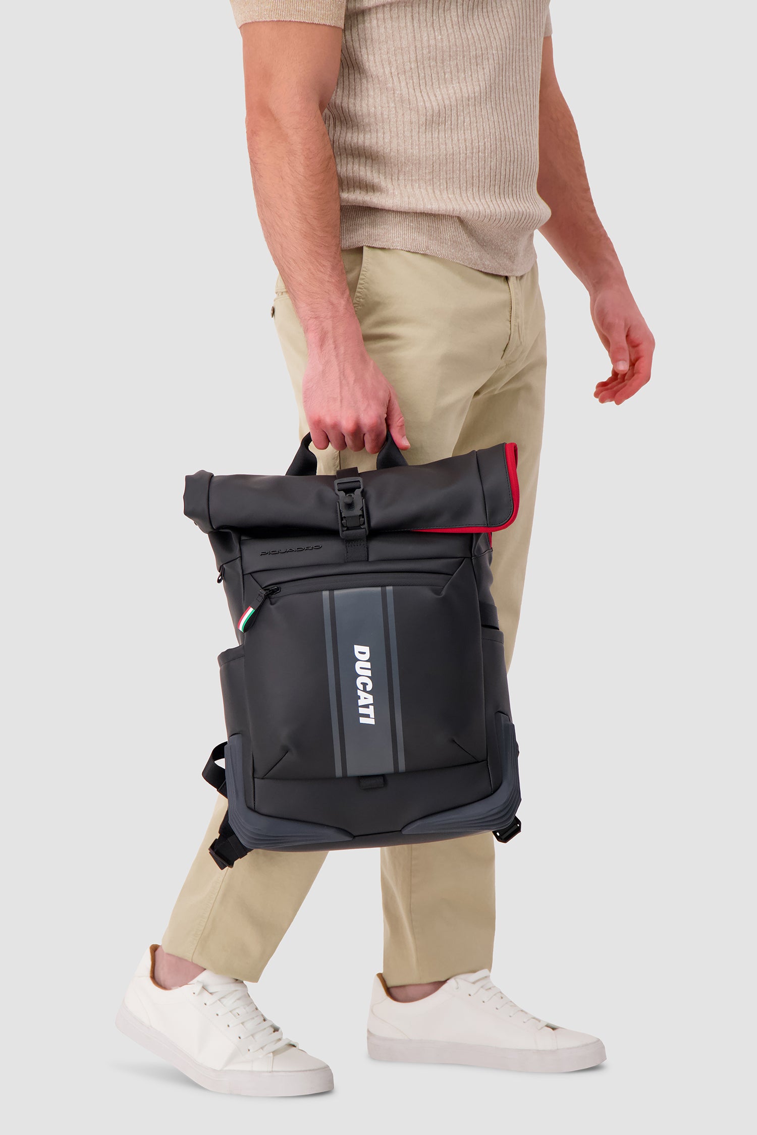 Piquadro x Ducati Black Roll Top Backpack