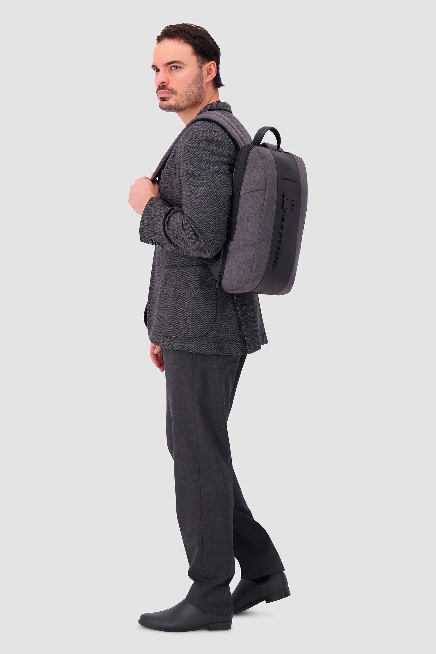 Piquadro Charcoal/Black Slim Laptop Backpack 15.6"