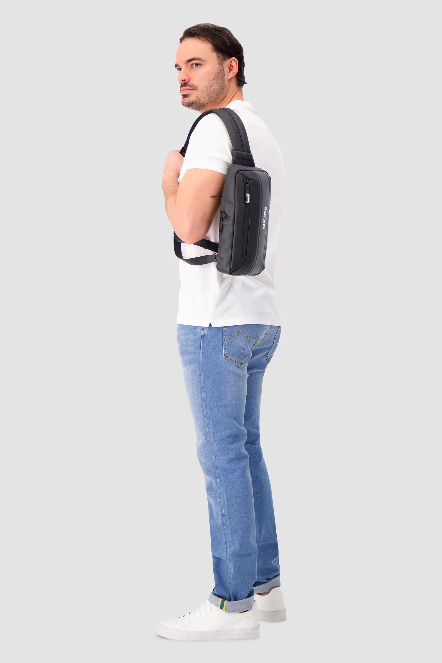 Piquadro x Ducati Black Water Resistant Sling Bag
