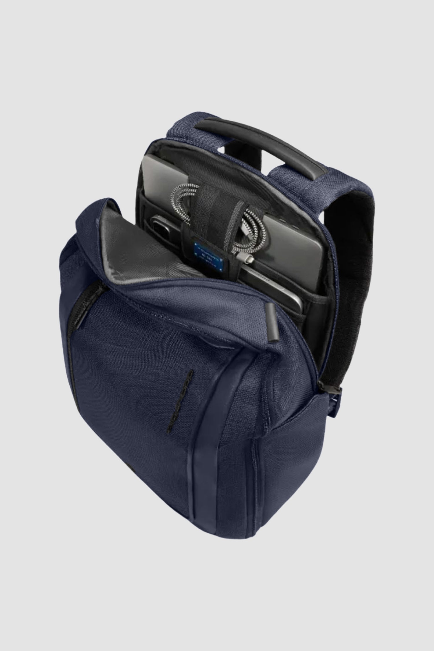 Sac à dos de voyage Piquadro pour ordinateur portable 15,6" en textile recyclé bleu marine