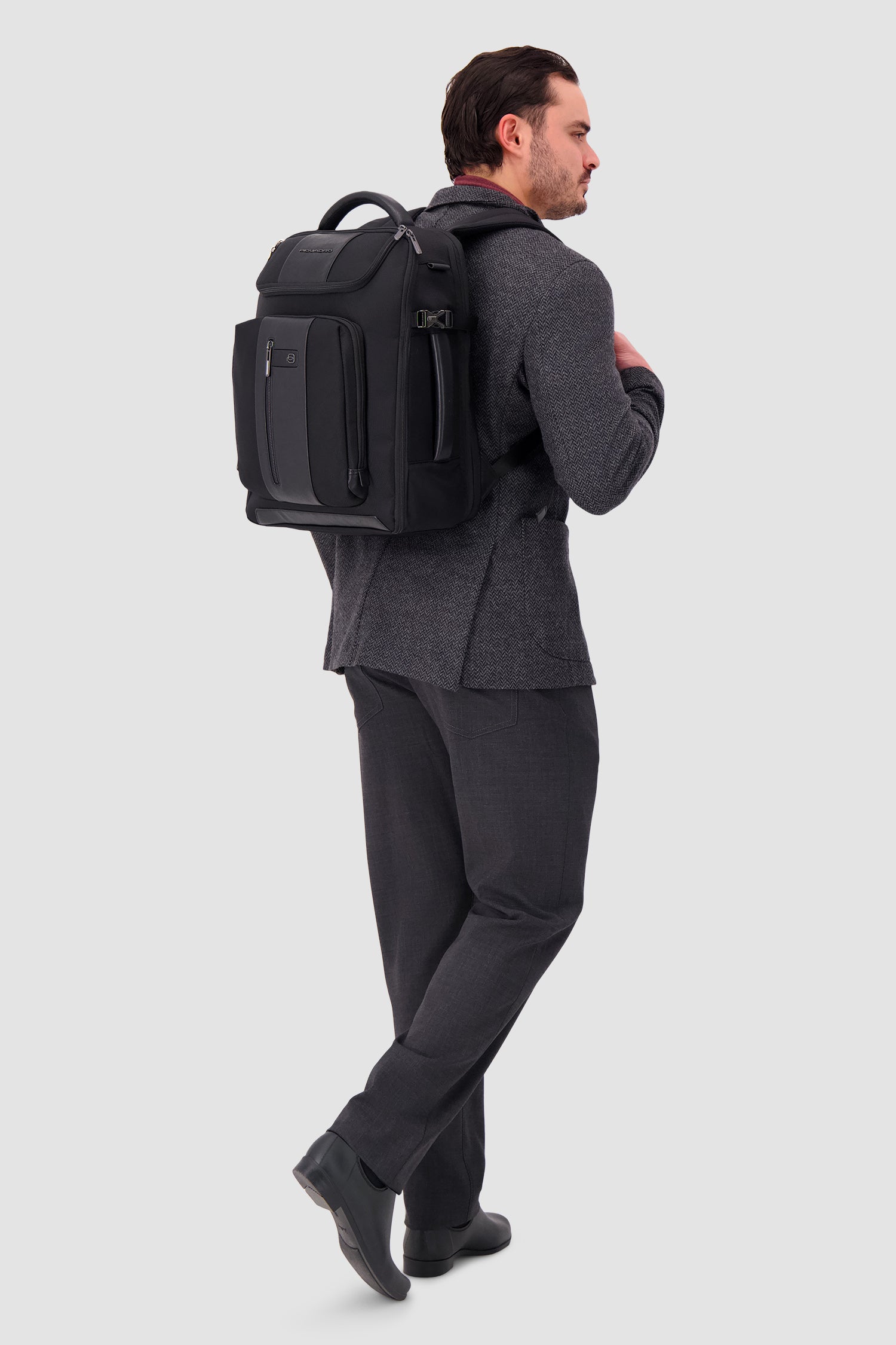 Piquadro Black Expandable Travel Laptop Backpack 15.6"