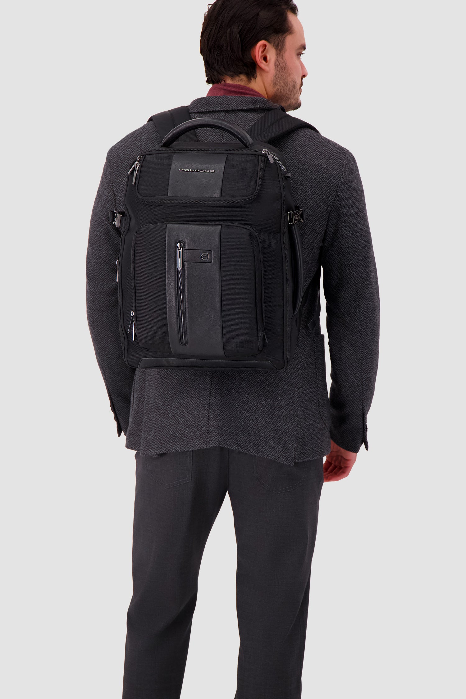 Piquadro Black Expandable Travel Laptop Backpack 15.6"