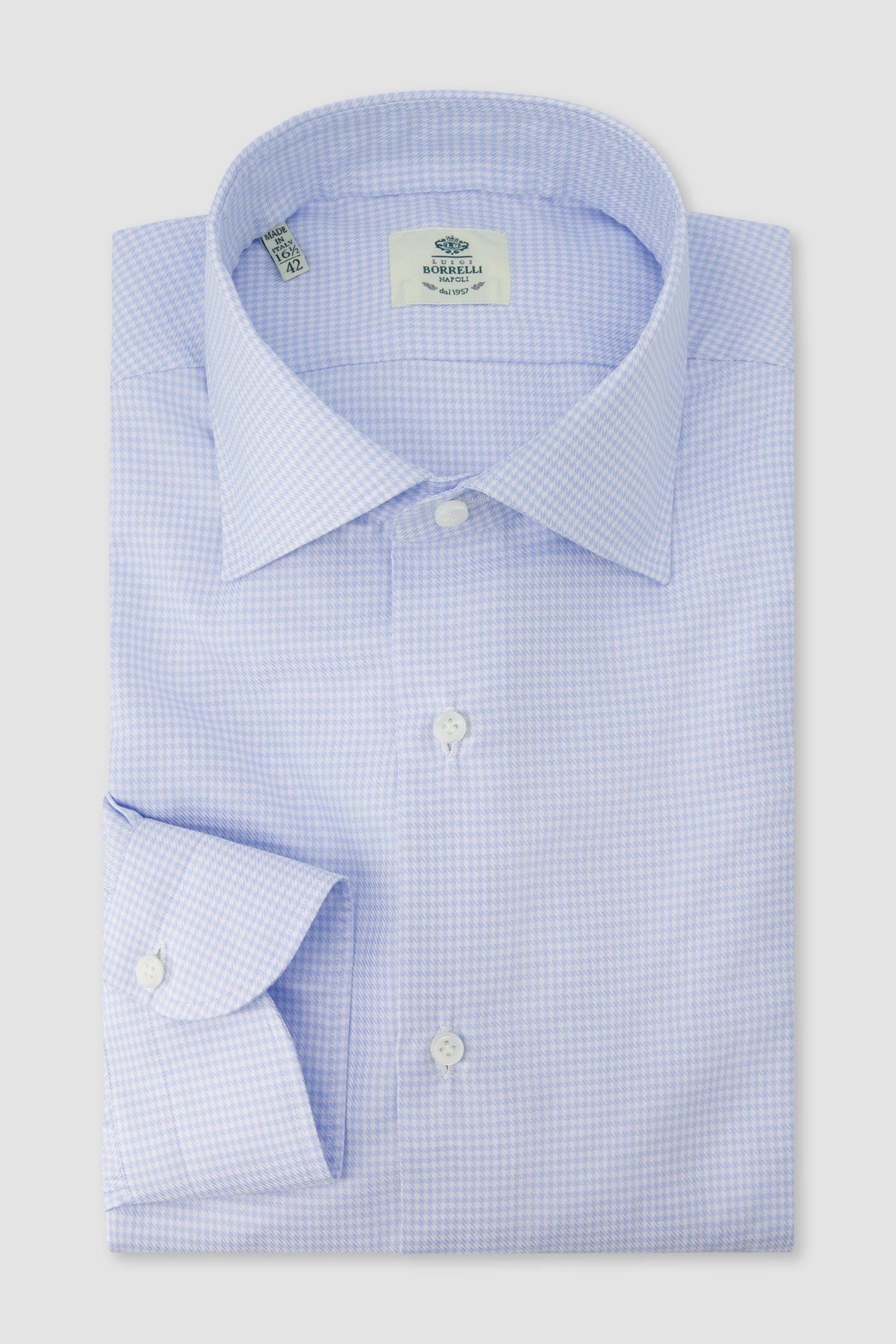 Luigi Borrelli Light Blue Houndstooth Shirt