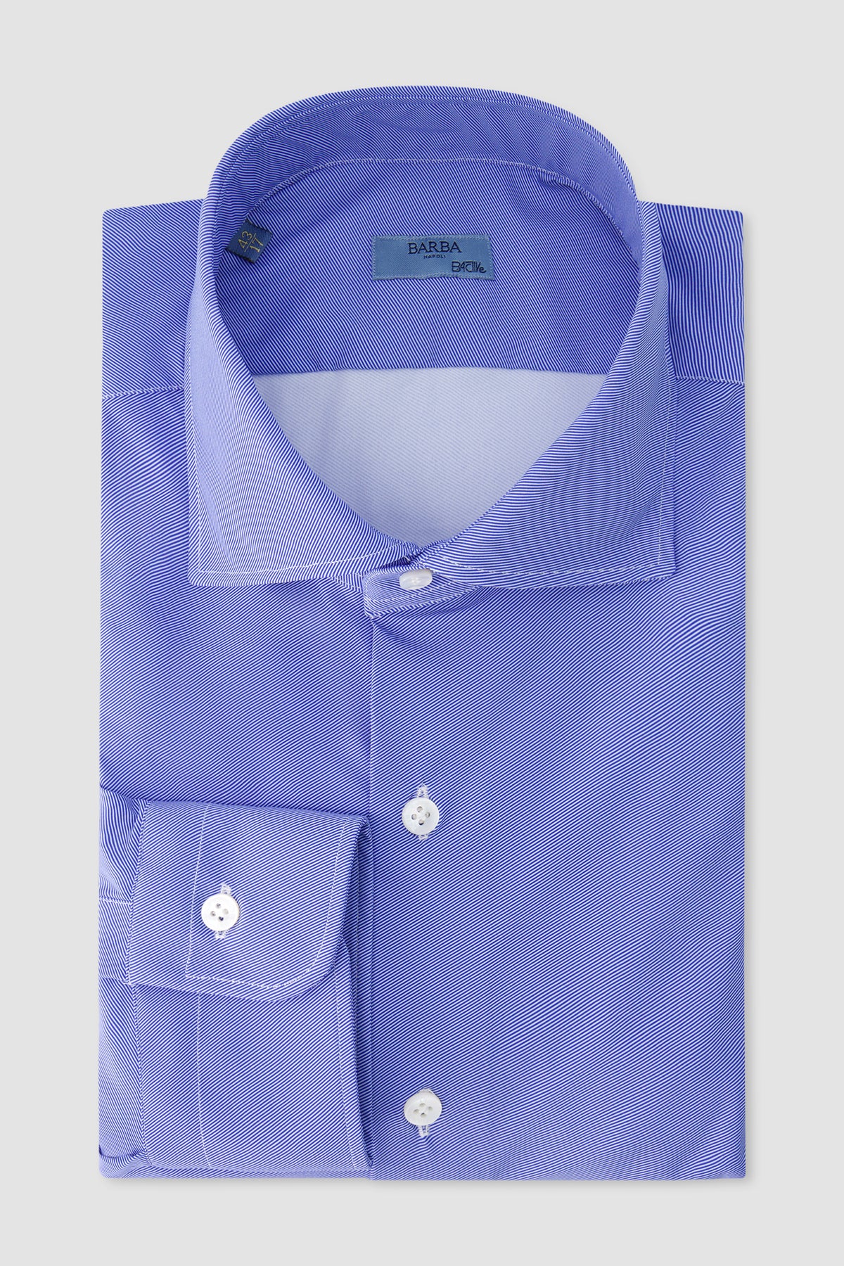 Barba Napoli Blue Striped Nylon/Spandex Dress Shirt